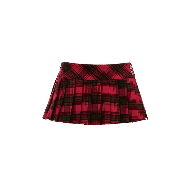 1JINN_STUDIO_Pleated_Knit_Low_Waist_Tie_Detail_Casual_A_Line_Young_Women_Plaid_Mini_Skirts_MISSTT
