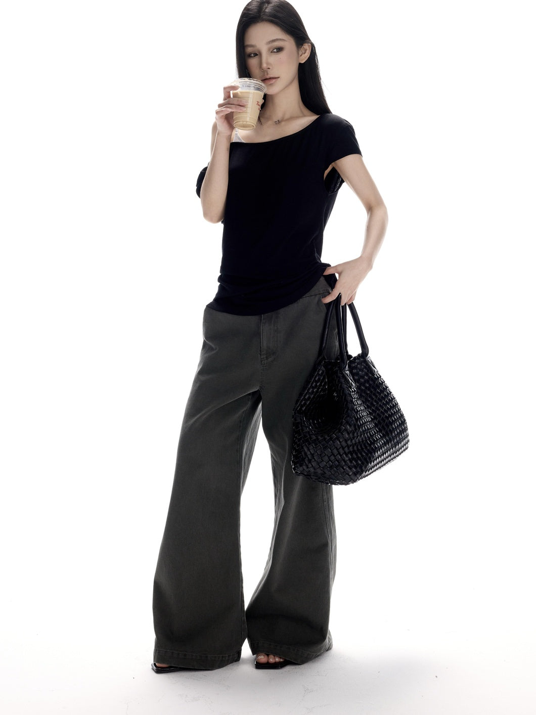 CrushOnit Cotton 100% Bleach Wash Pockets Mid Low Waist Cleanfit Casual Women Flared Pants