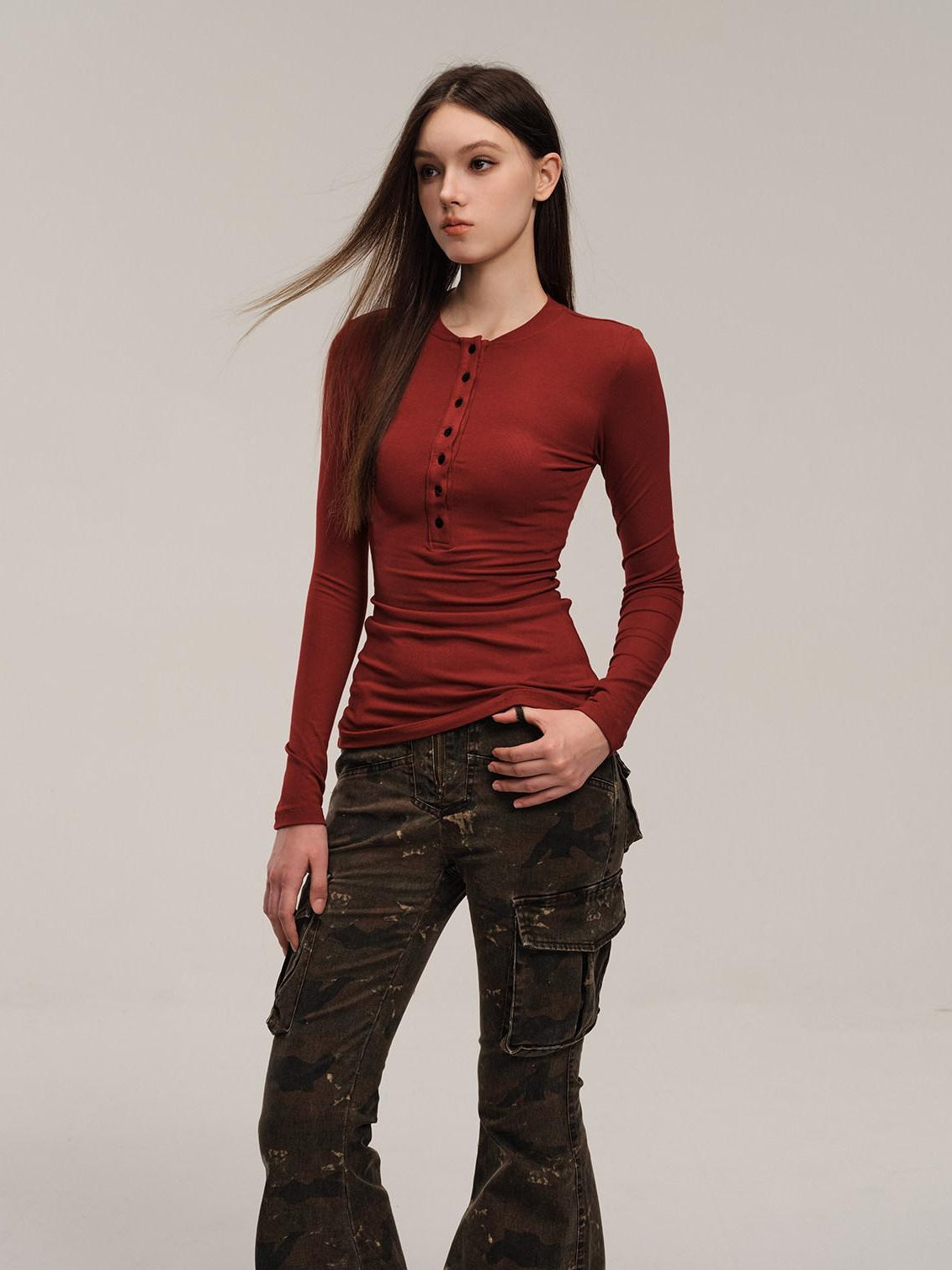 CrushOnit Soft Viscose Spandex Slim Fit Commuter Red Youth Classic Long Sleeve T-Shirts