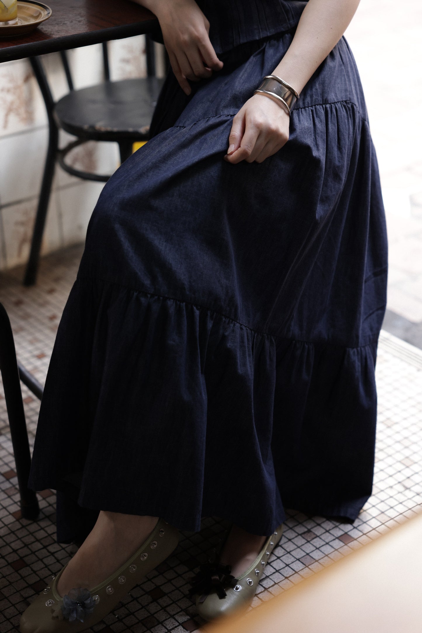 Miroment_Sweet_High_Waist_Pleated_Tiered_Cotton_Yarn_Dyed_For_Women_Midi_Skirt_MISSTT