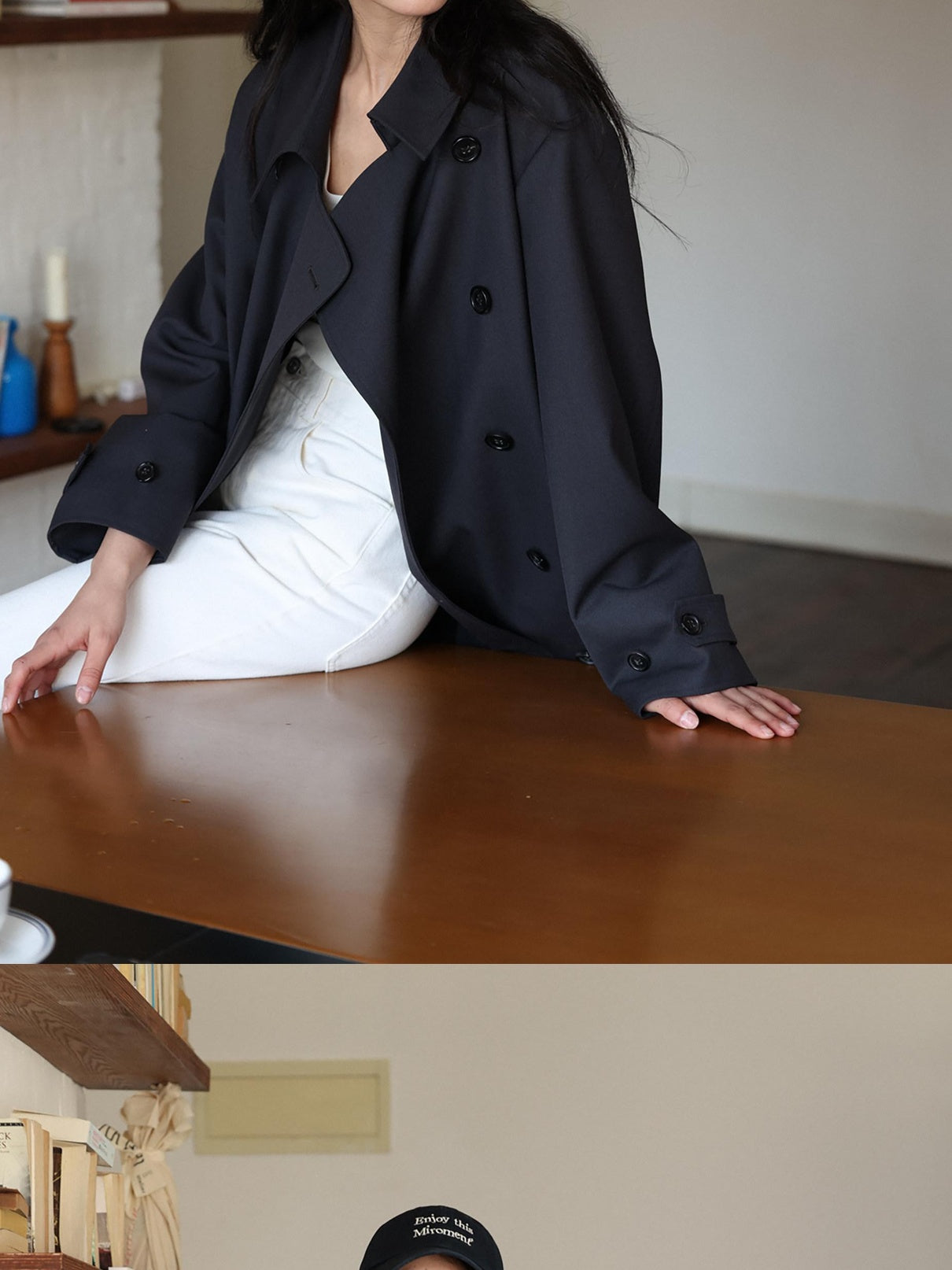 Miroment Elegant Wool Blend Double Breasted Tailored Midi Women Cream Long Trench Coat