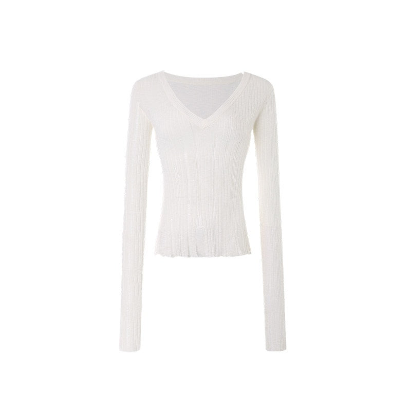 1JINN_STUDIO_Lightweight_V-neck_Hollowed_Slim_Waist_Pullover_Viscose_Sweaters_MISSTT