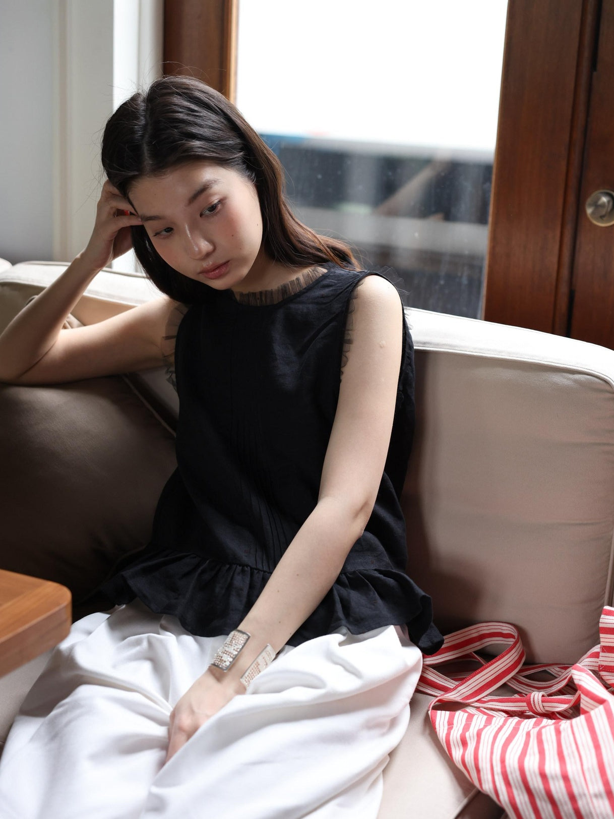 Miroment Contrast Color Mini Square Single Shoulder Cotton Canvas Tote Bag