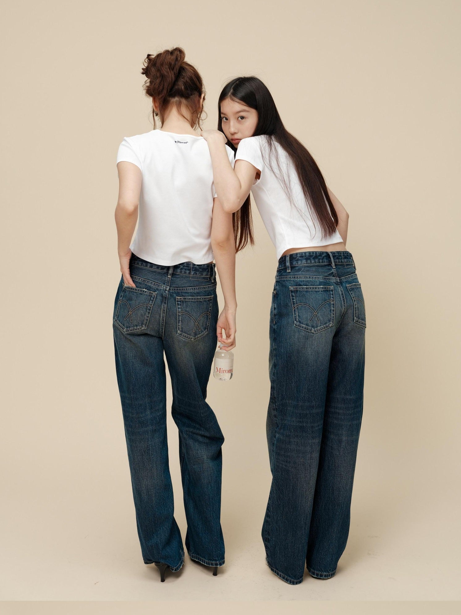Miroment Vintage Distressed Straight Leg Mid Low Rise Button Fly Women Denim Jeans