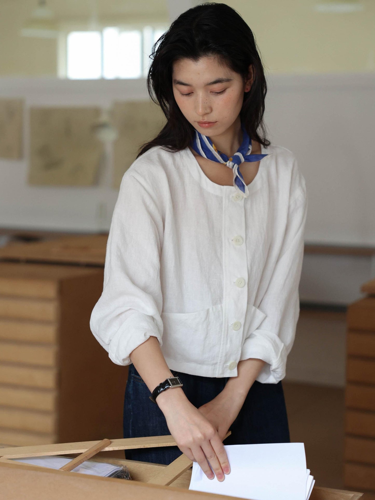 Miroment Breathable Cooling Pure Hemp Button Front Cute Loose Fit Women Cropped Top