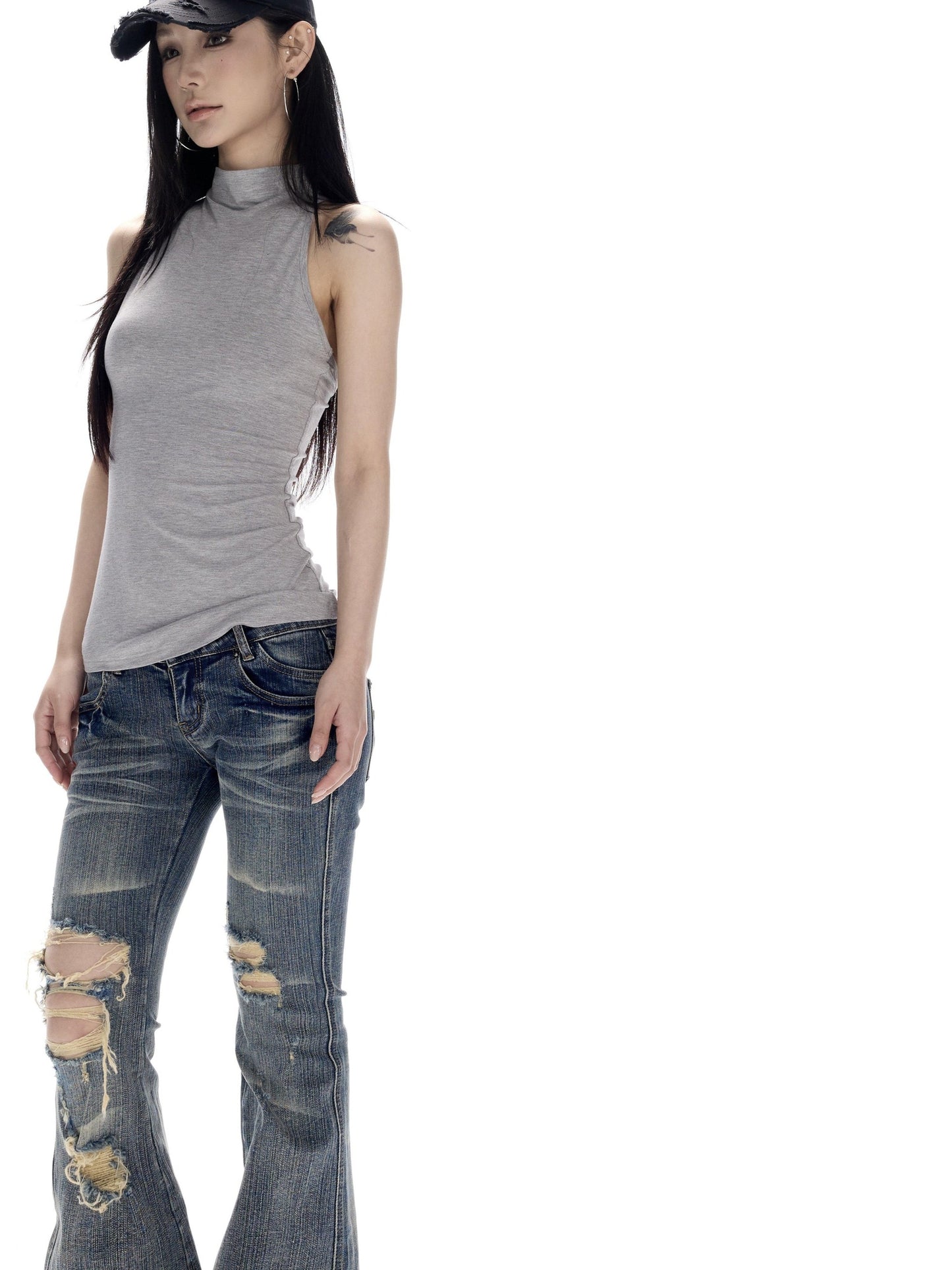CrushOnit Backless Slim Fit Cotton Half High Neck Racerback Women High Stretch Tank Tops