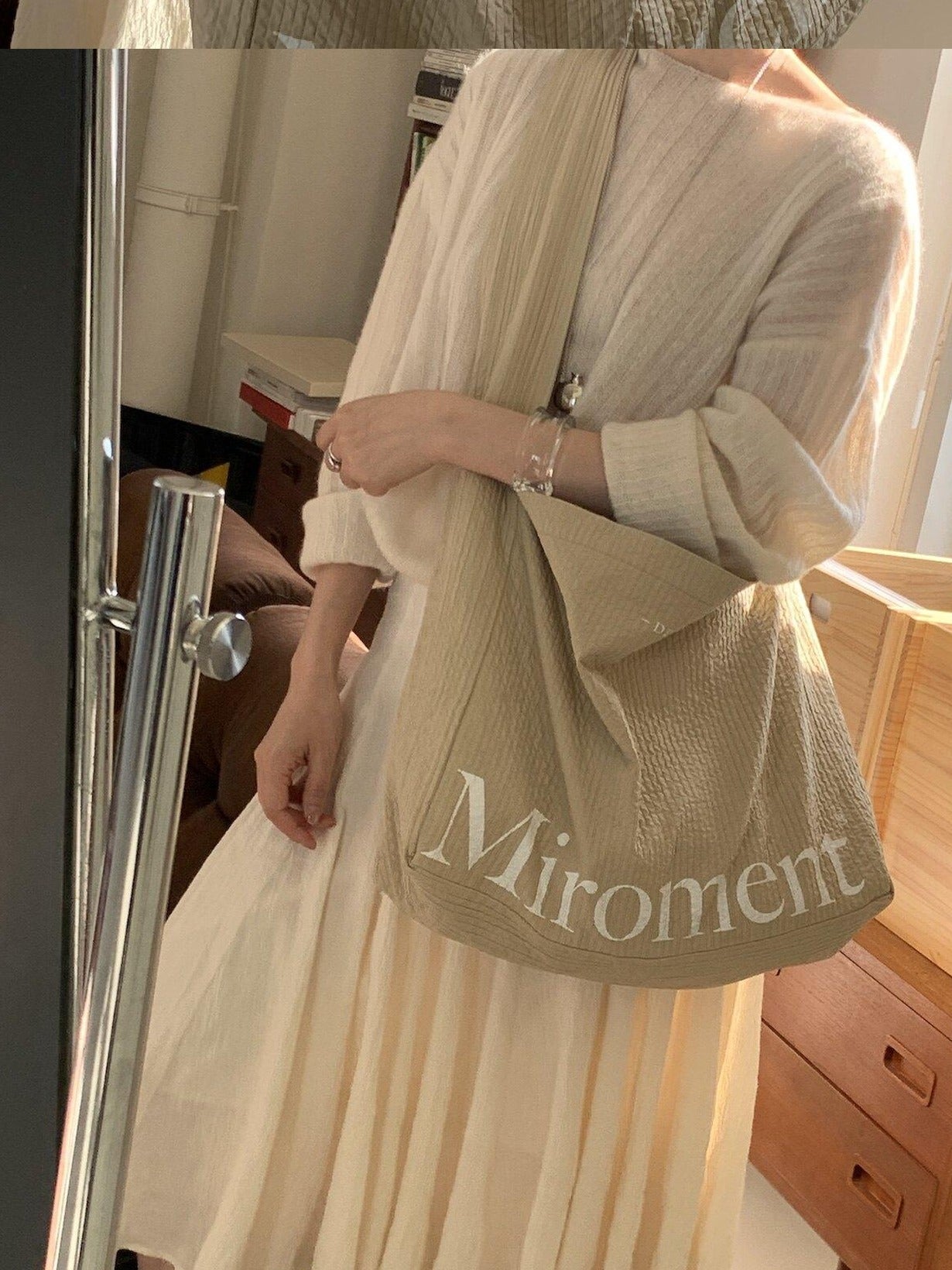 Miroment Colorblock Korean Biker Crossbody Foldable Washable Casual Sand Canvas Tote Bag