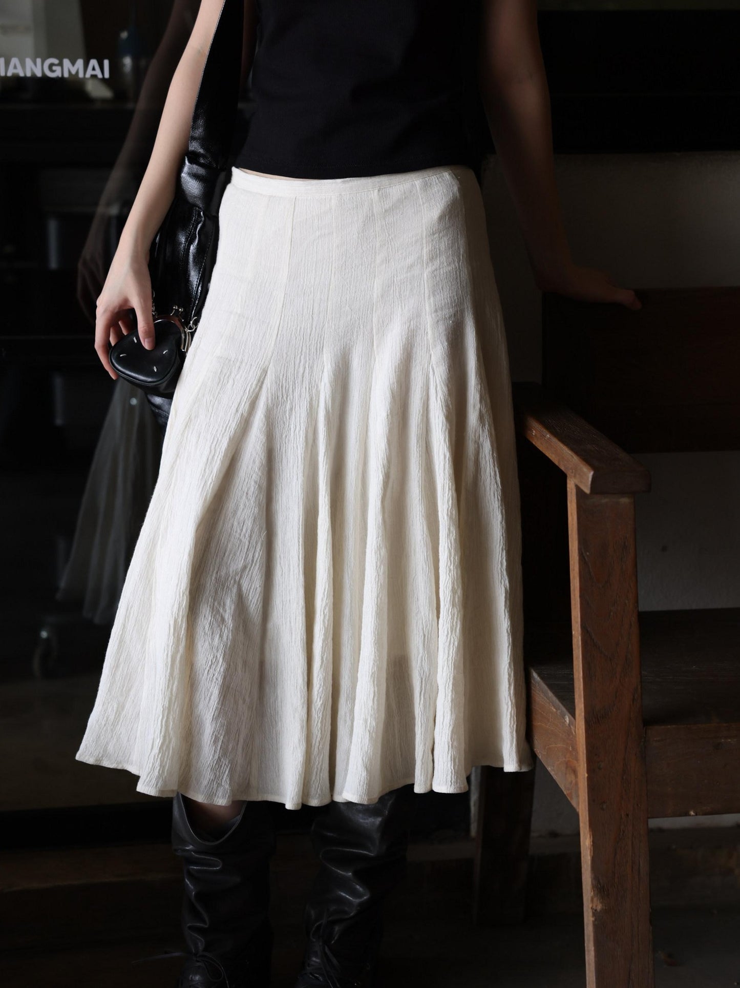 Miroment Linen Cotton Blend High Waist A Line Versatile Office Casual Midi Skirt