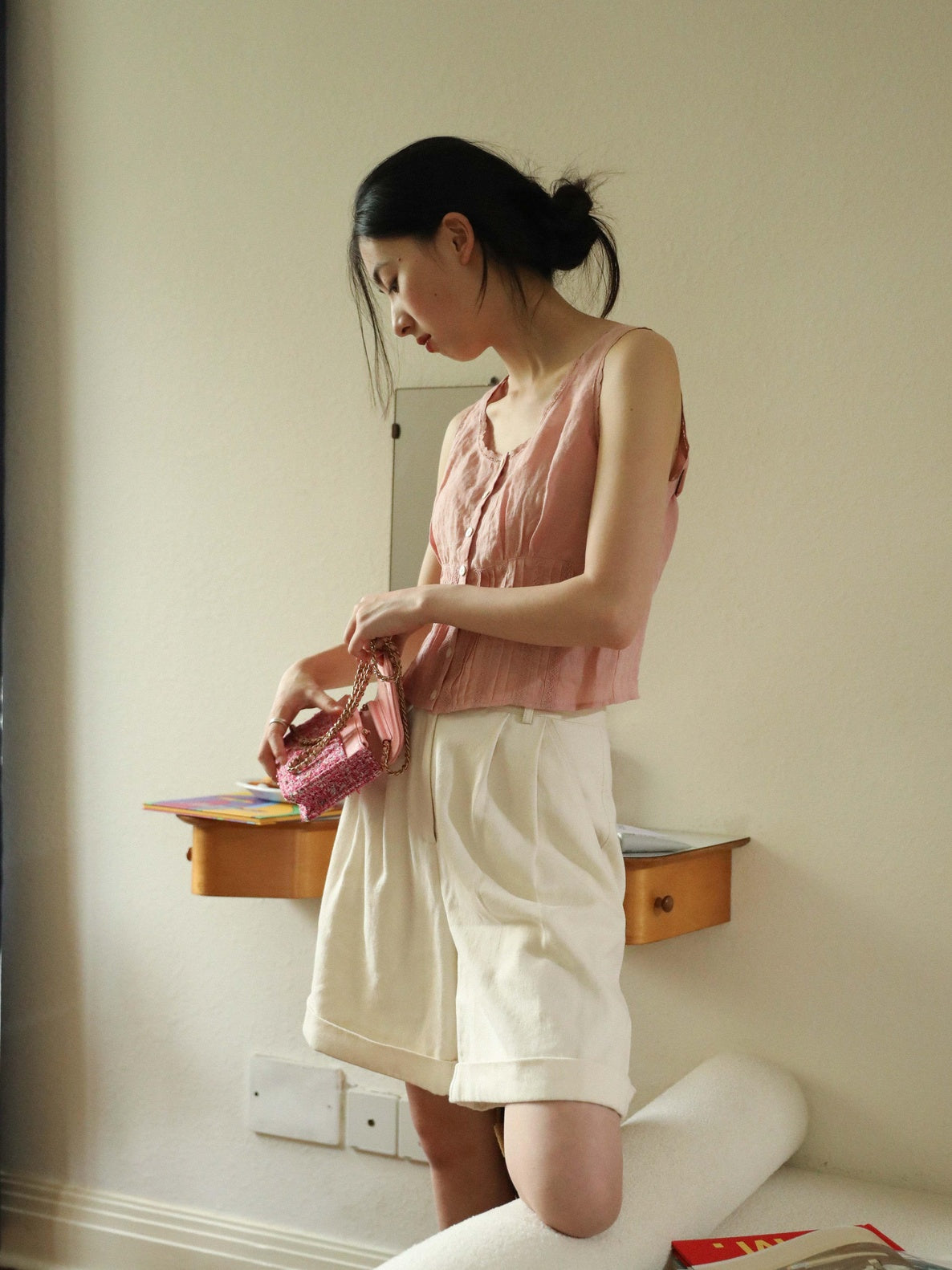 Miroment Lightweight Pure Linen Short Open Cardigan Vintage Womens Single Wear Vest