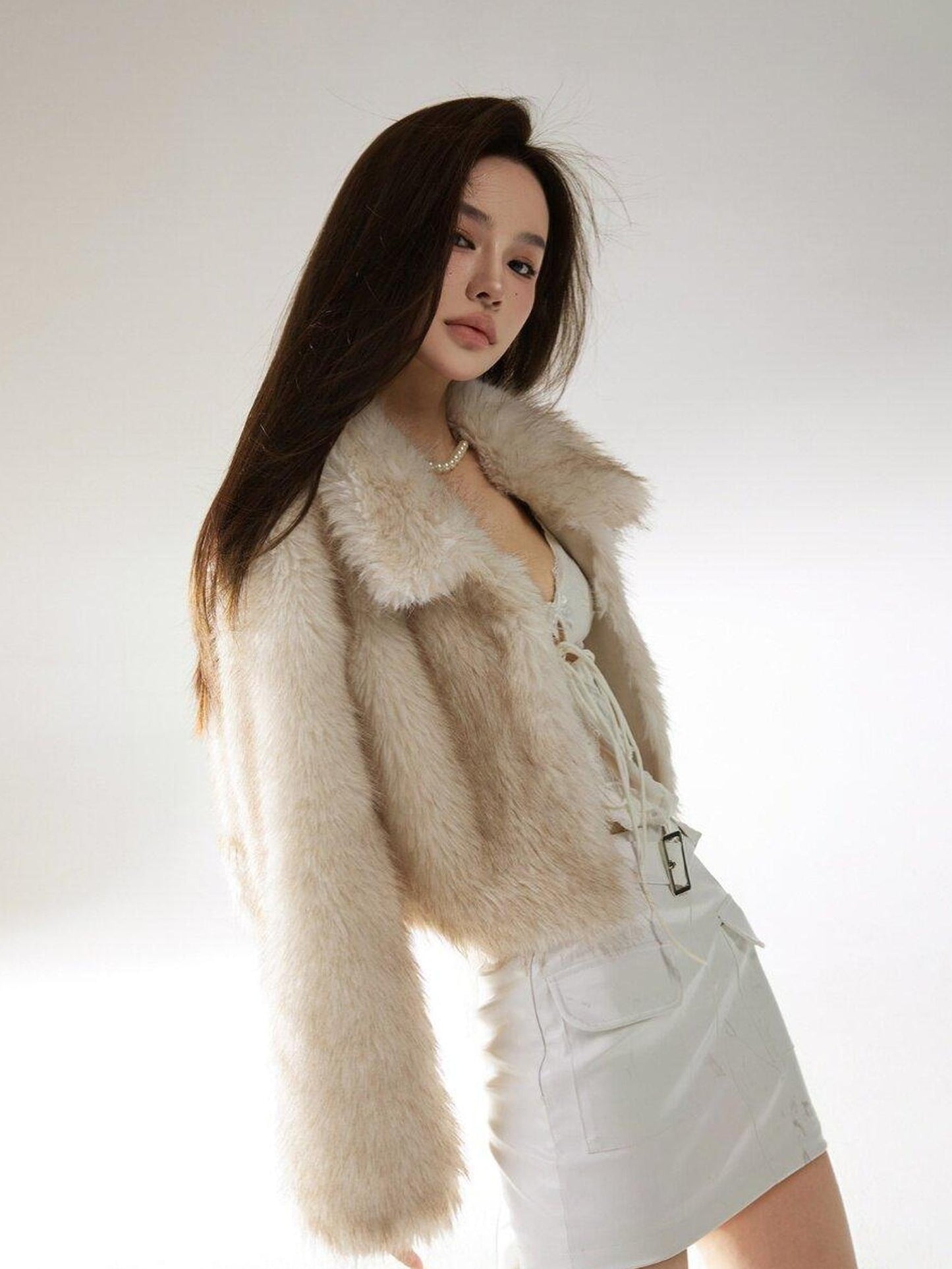 CrushOnit Durable Polyester Stand Collar Long Sleeve Commuter Office Camel Short Coat