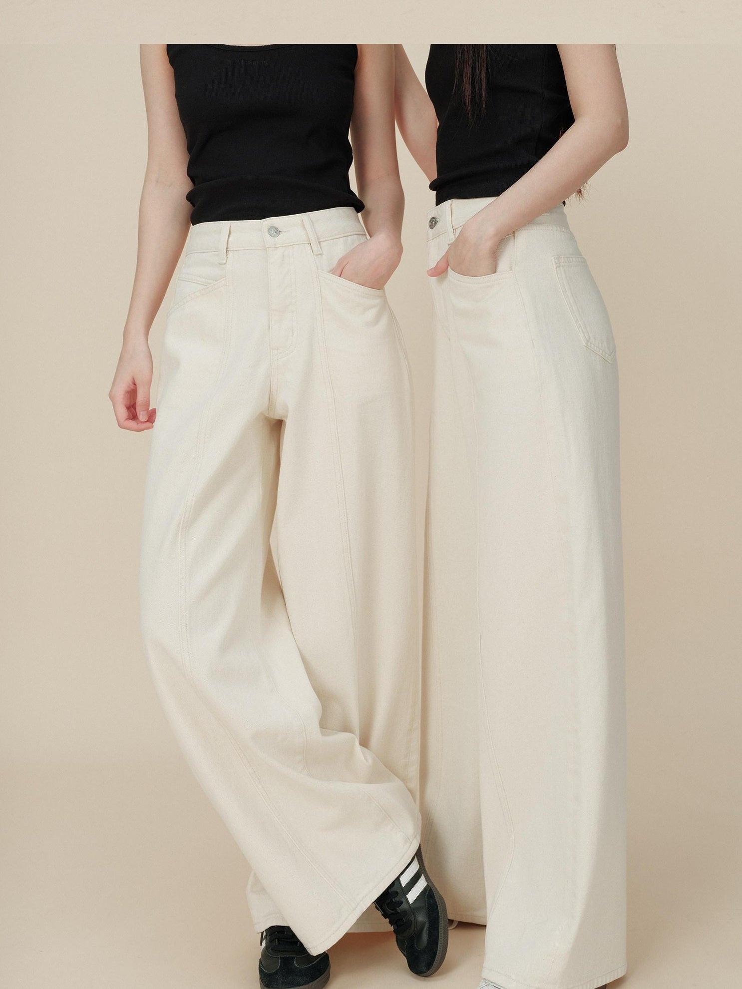 Miroment Versatile Durable High Waist Wide Leg Zipper Fly Cotton Women Denim Jeans