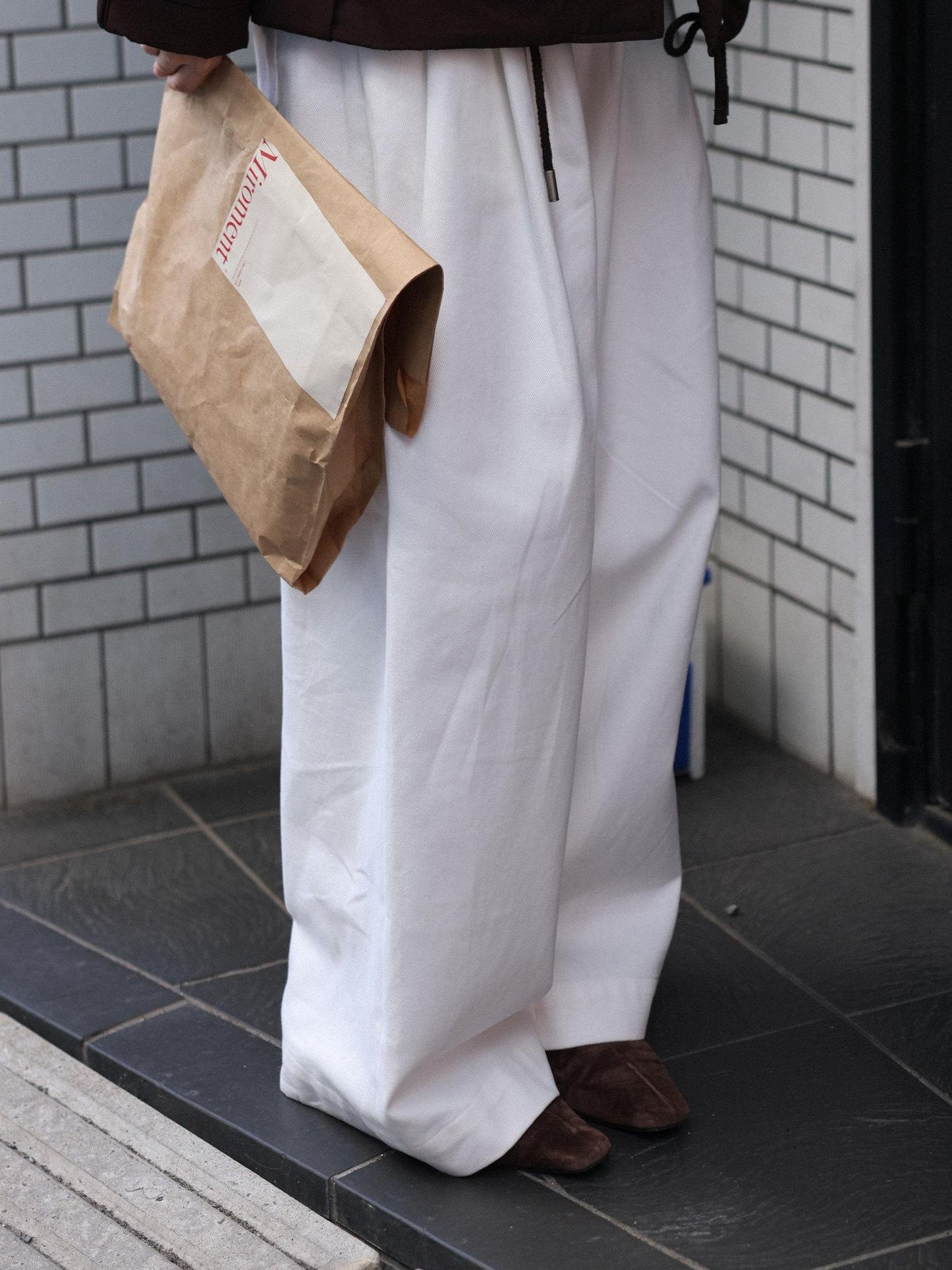 Miroment High Waist Straight Leg Regular And Long Versatile White Angora Red Casual Pants