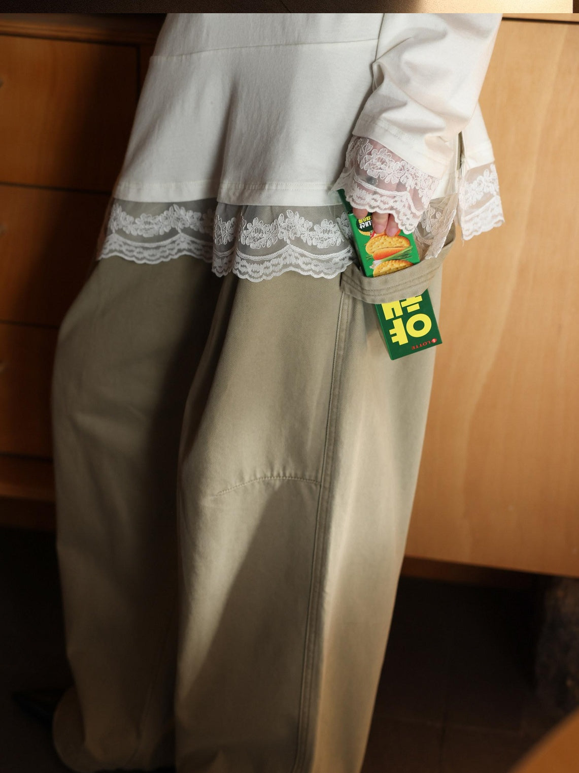 Miroment Pure Cotton High Waist Distressed Vintage Straight Women Zipper Casual Pants