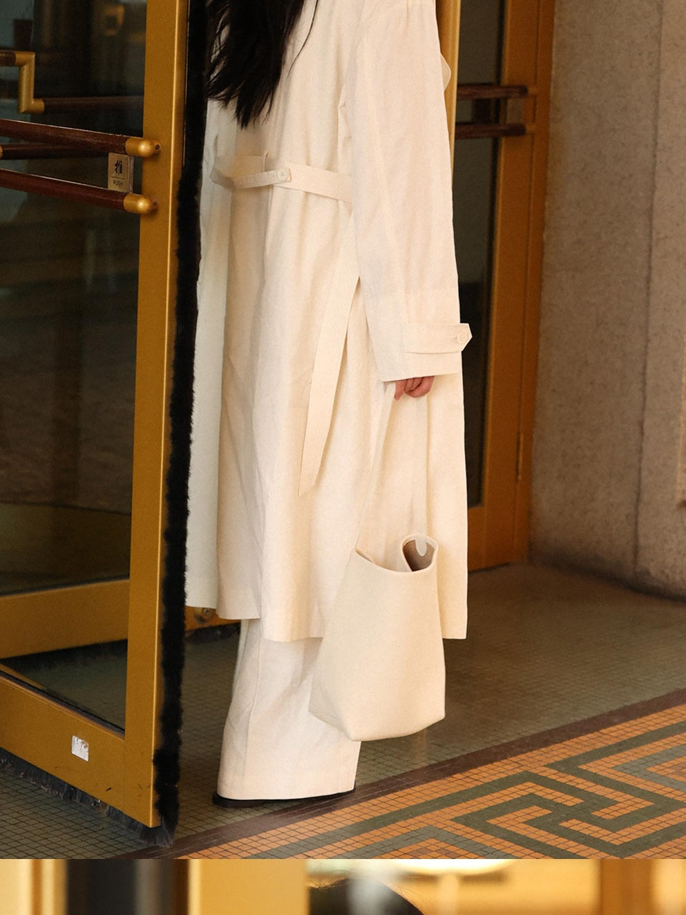 Miroment Elegant Wool Blend Double Breasted Tailored Midi Women Cream Long Trench Coat