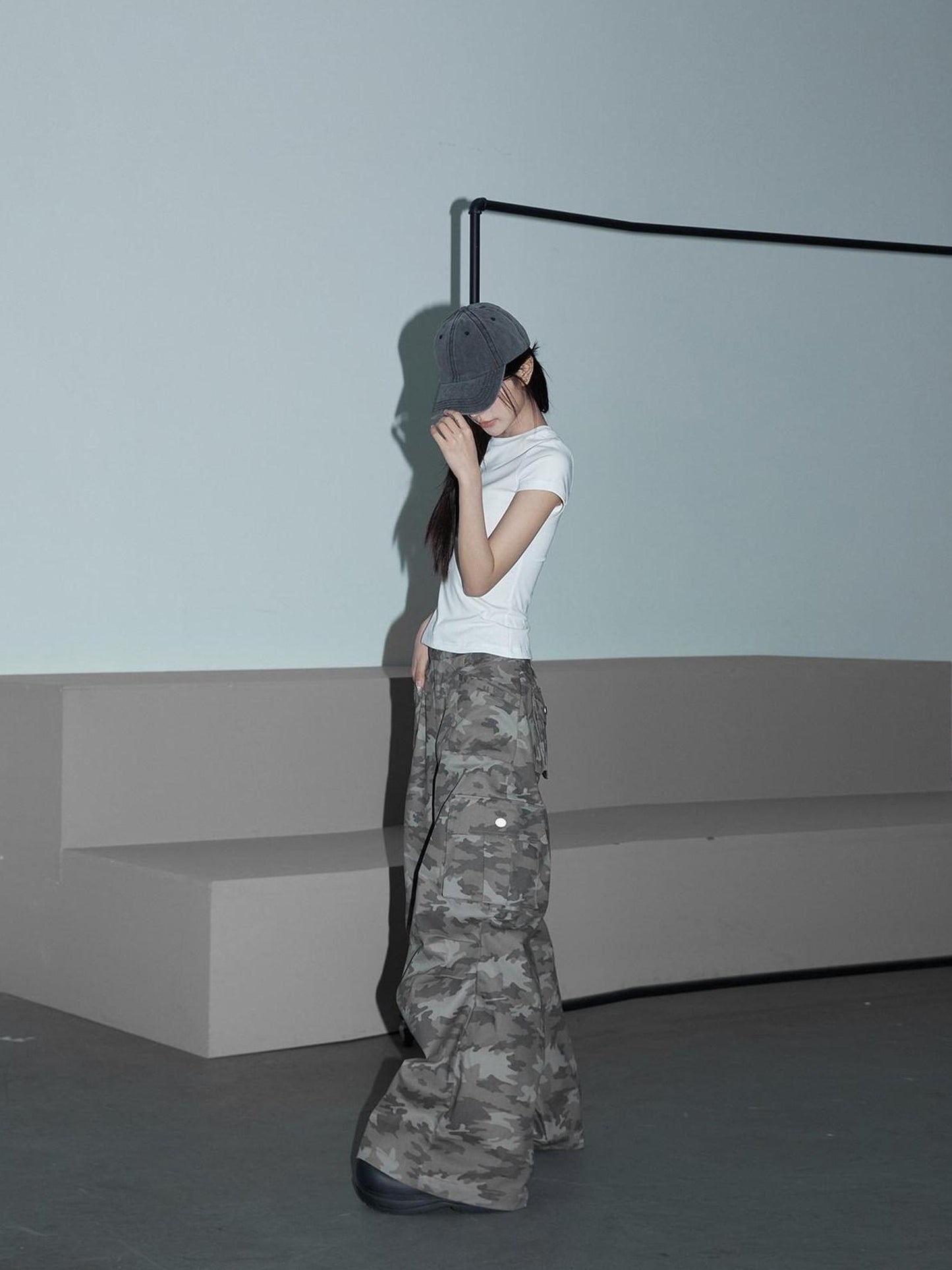 CrushOnit Versatile Camouflage Cargo Natural Waist Stretch Cotton Wide Leg Pants