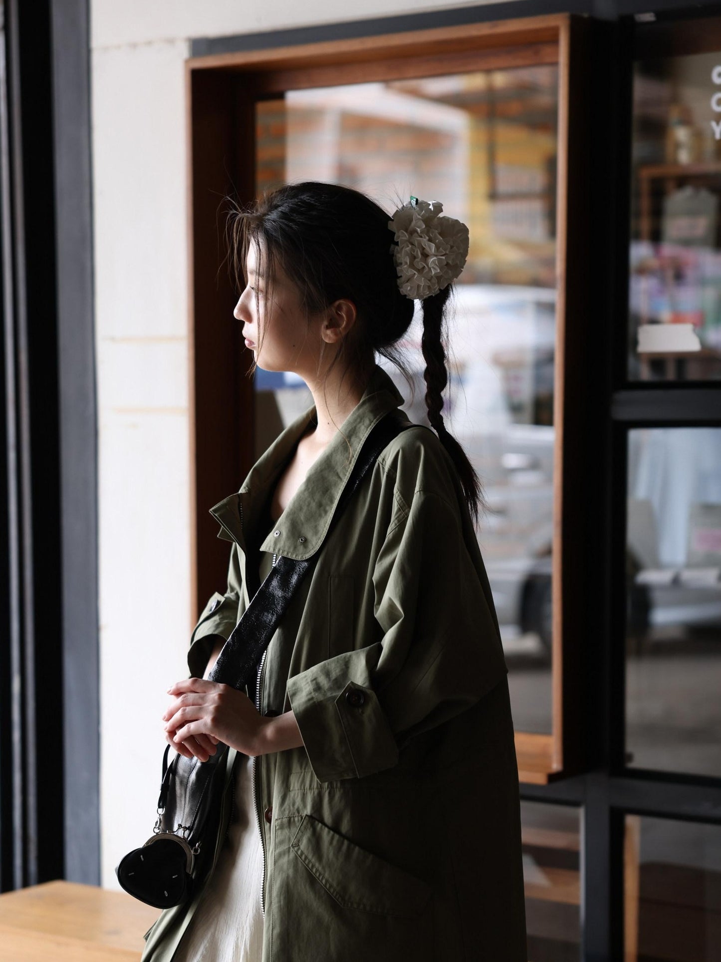 Miroment Lightweight Cotton Lyocell Loose Stand Collar Midlength Women Long Trench Coat