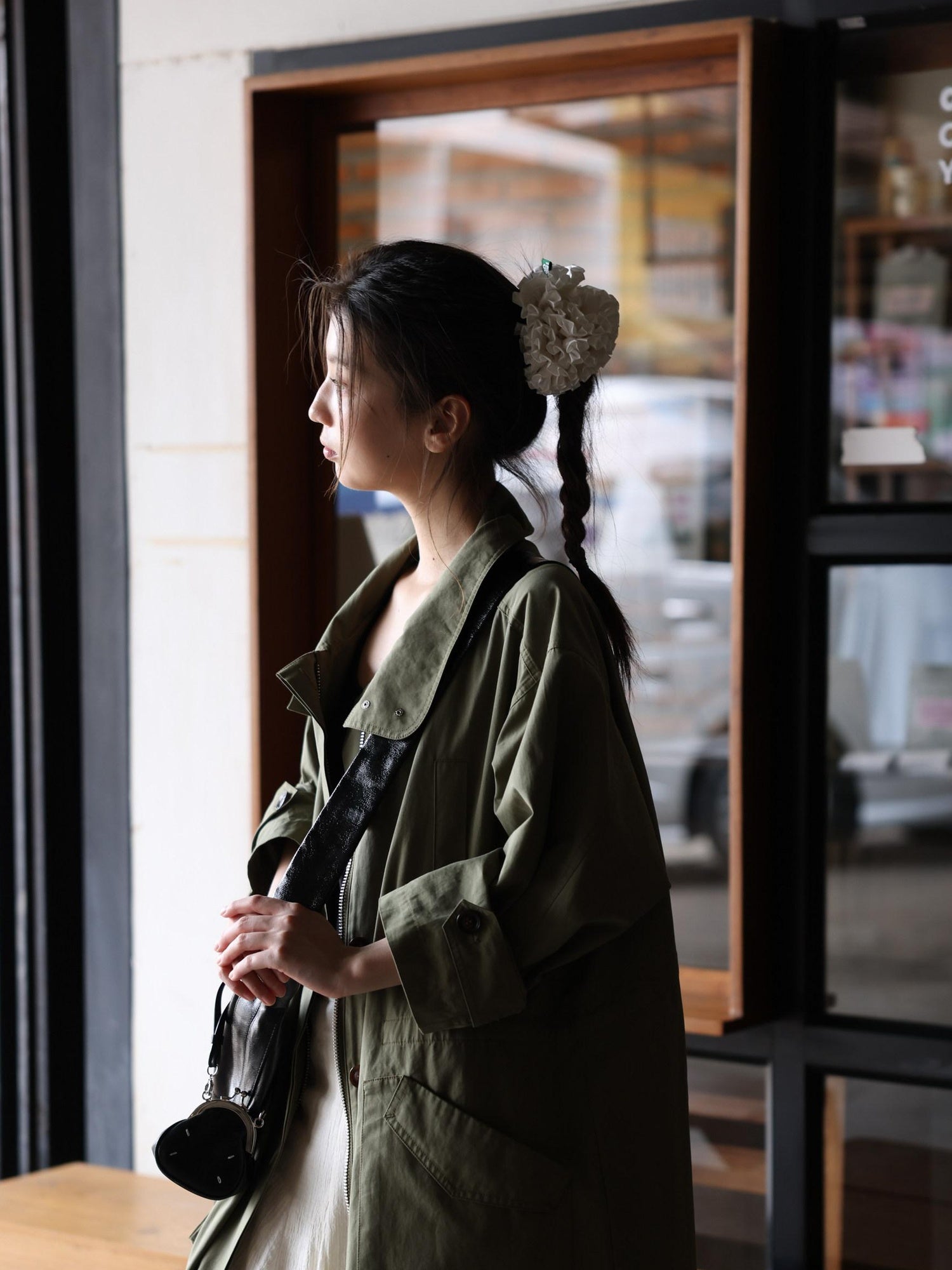 Miroment Lightweight Cotton Lyocell Loose Stand Collar Midlength Women Long Trench Coat