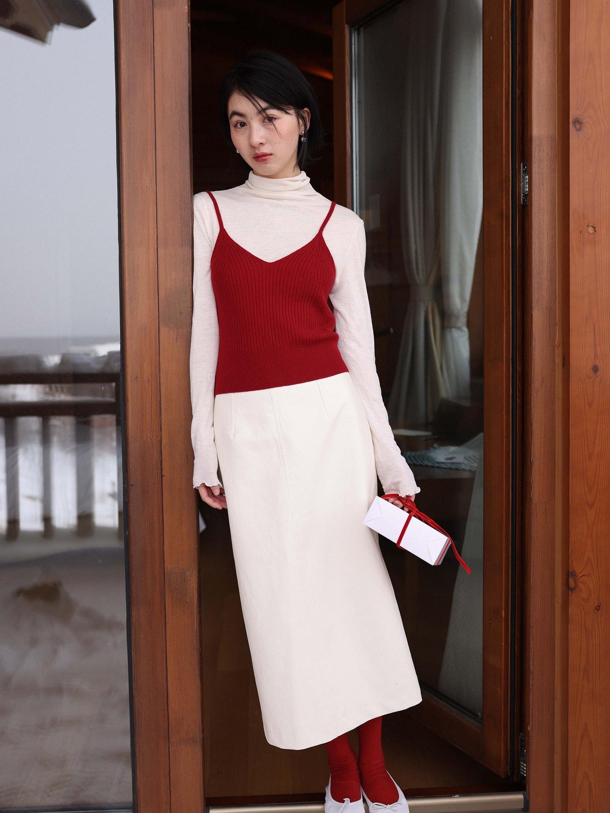 Miroment Stain Resistant Vintage High Waist Pu Zipper Straight Women Commute Midi Skirt
