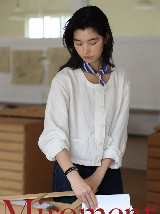 Miroment Breathable Cooling Pure Hemp Button Front Cute Loose Fit Women Cropped Top