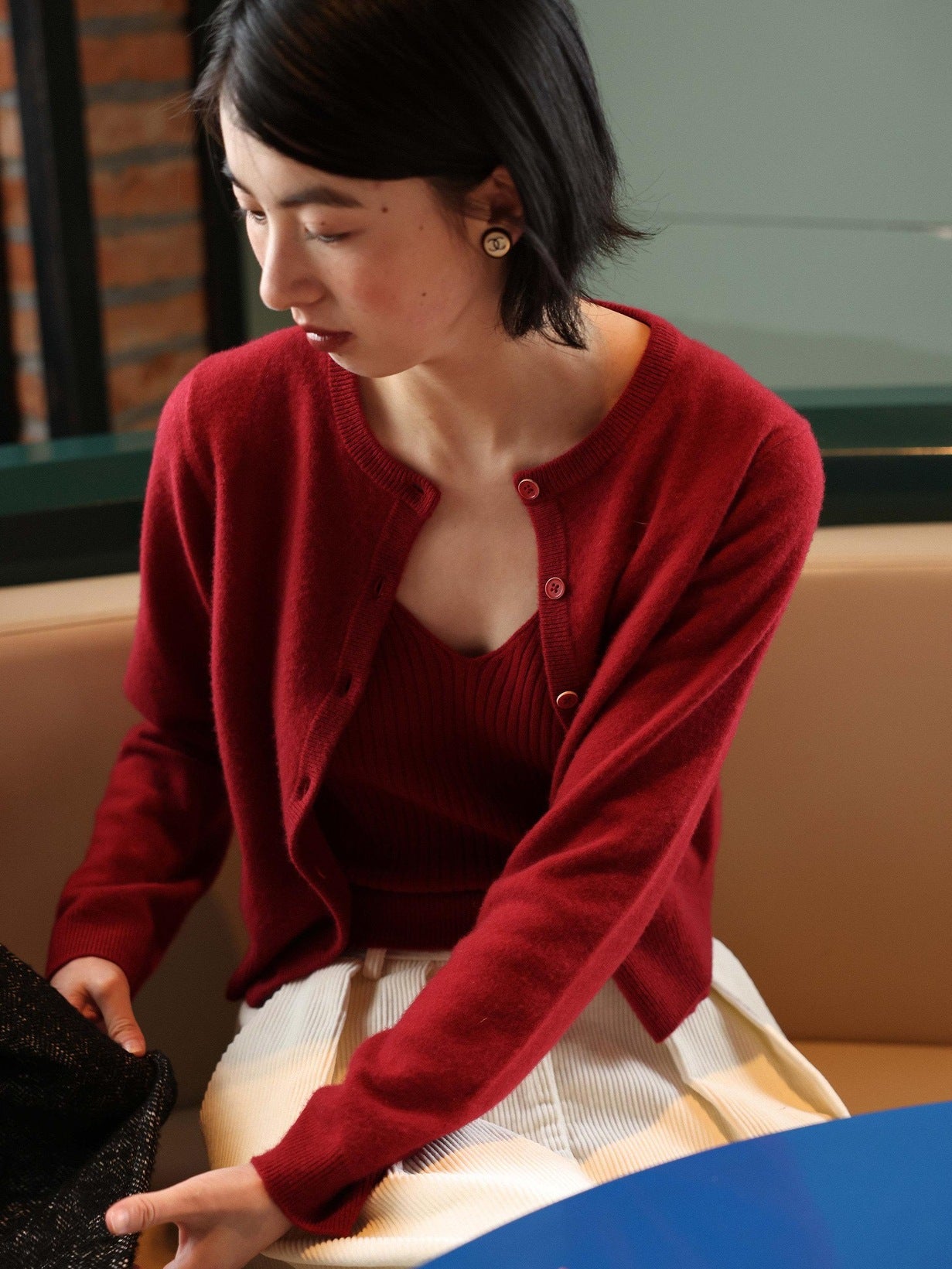 Miroment 100 Percent Cashmere Soft Cardigan Women Dreamy Red Blue Knit Sweaters
