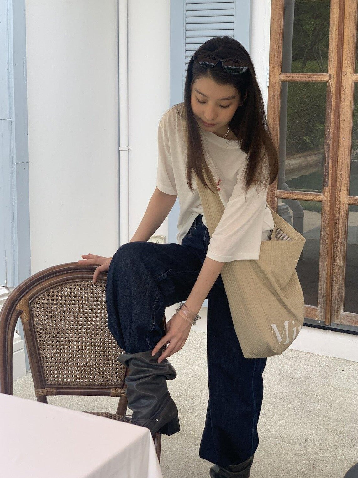 Miroment Colorblock Korean Biker Crossbody Foldable Washable Casual Sand Canvas Tote Bag