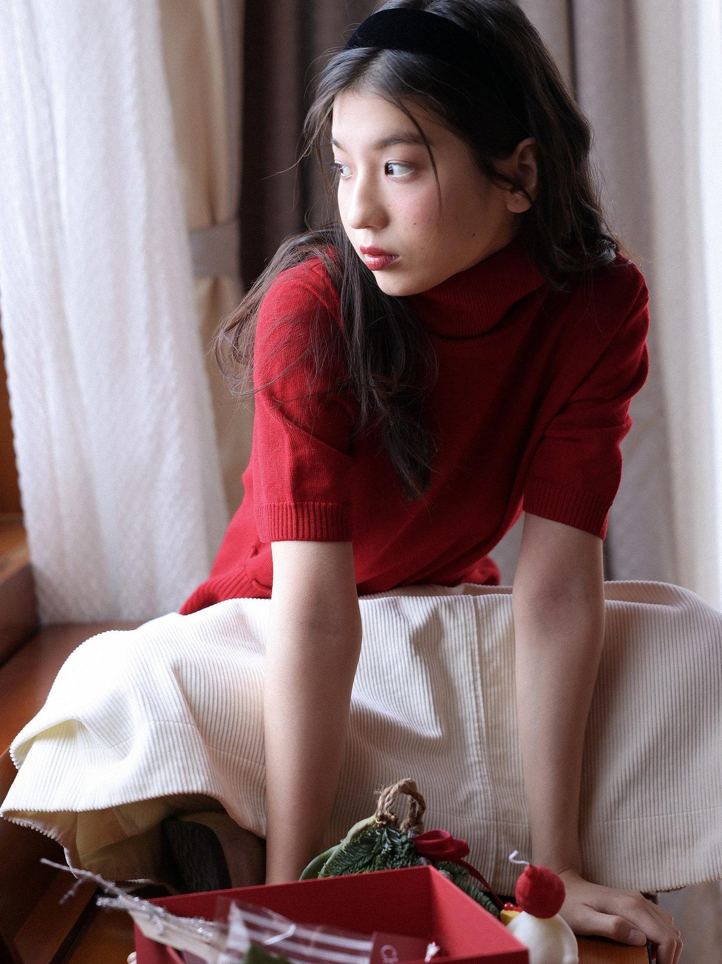 Miroment Elegant Tie Detail Slim Fit Commuter Women Wool Turtleneck Pullover Knit Sweater