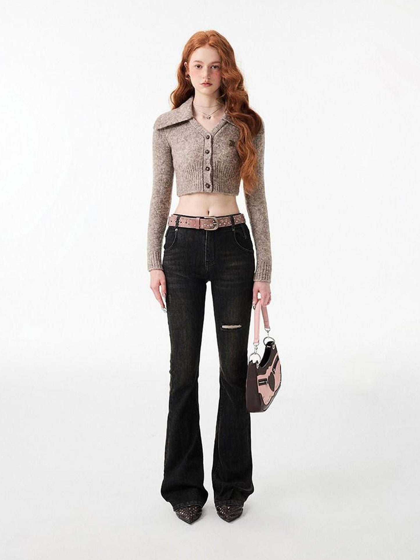 1JINN STUDIO Vintage Faded Thick Denim Slim Natural Waist Women Straight Leg Jeans