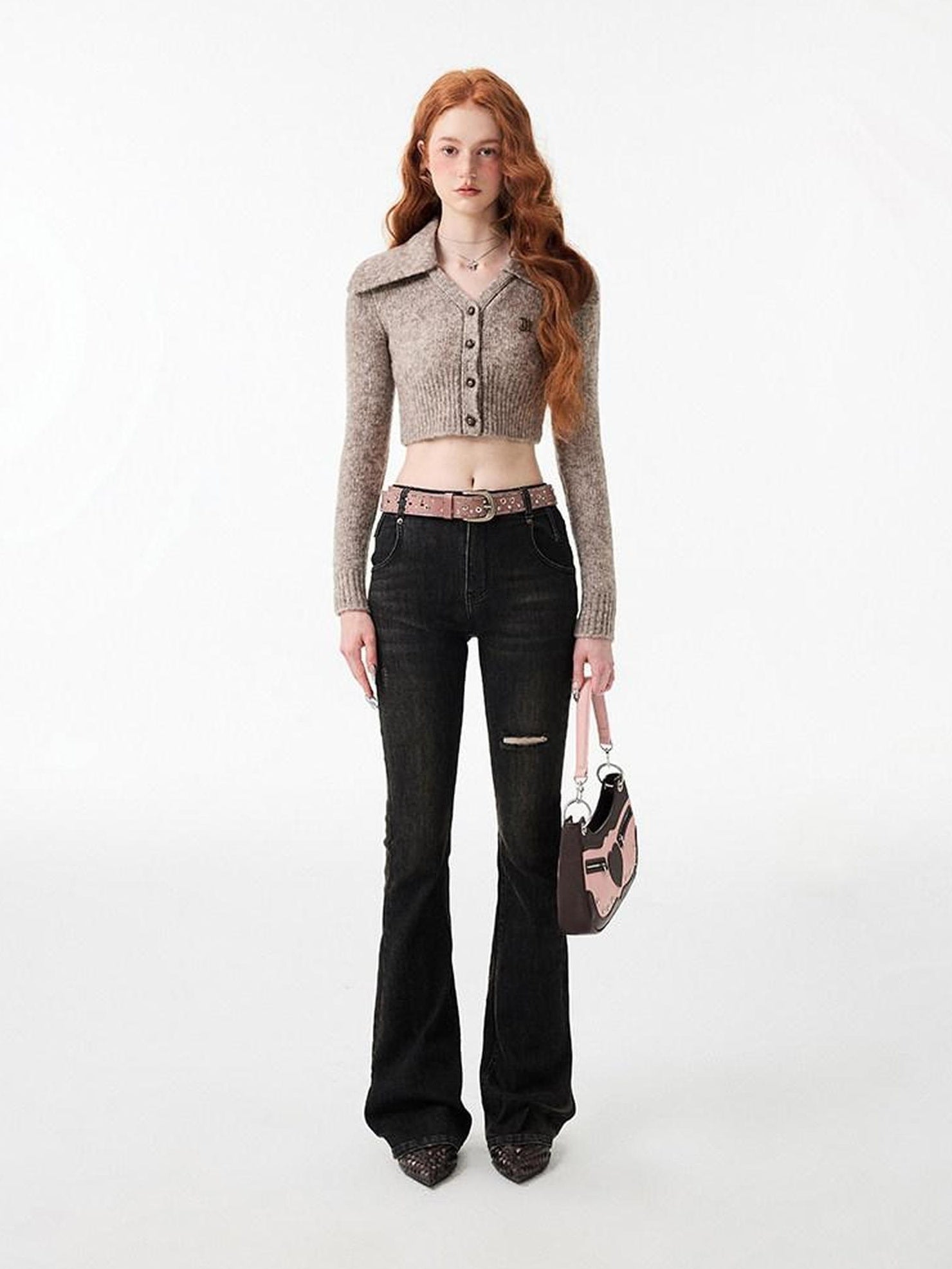 1JINN STUDIO Vintage Faded Thick Denim Slim Natural Waist Women Straight Leg Jeans