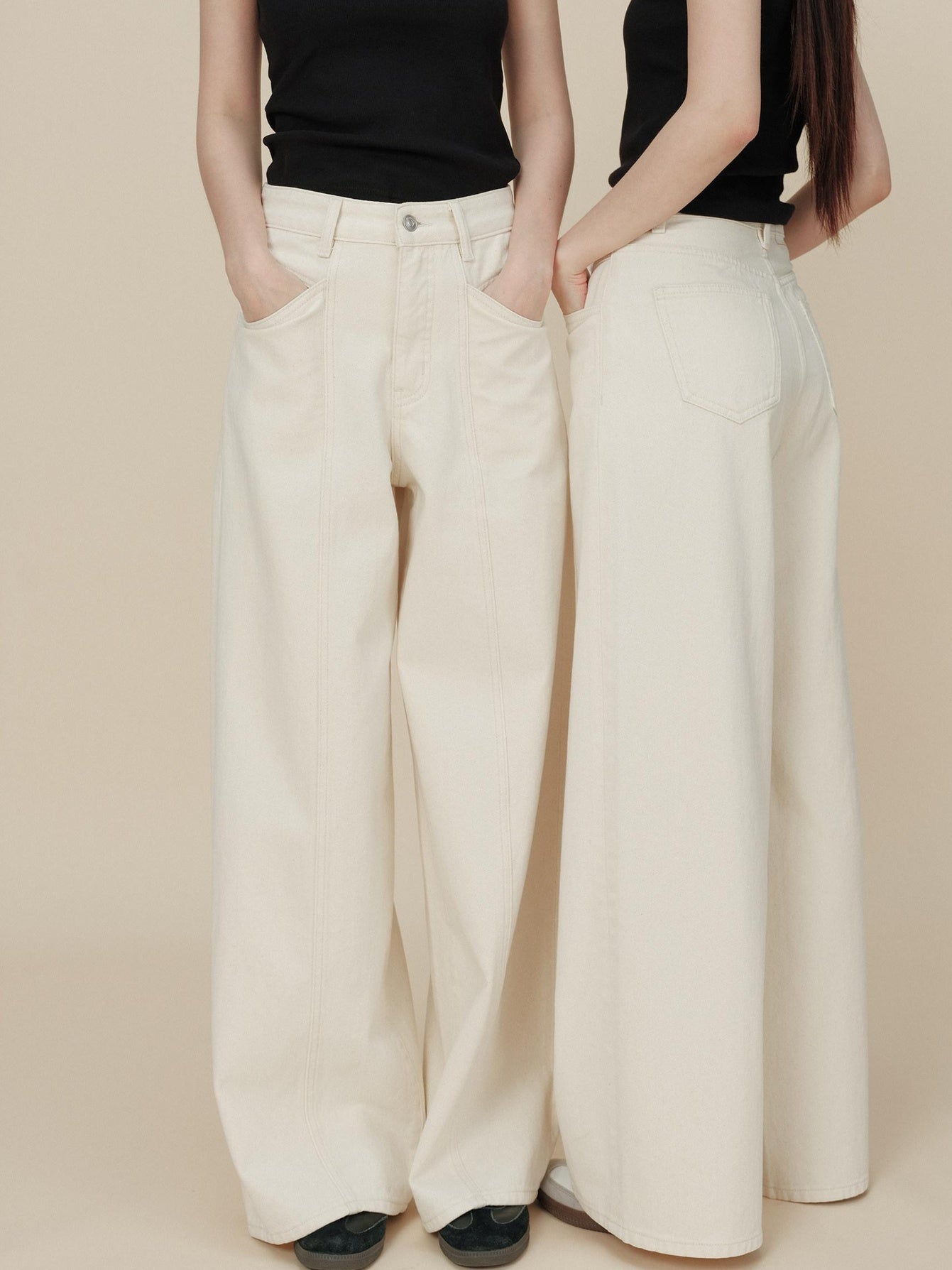 Miroment Versatile Durable High Waist Wide Leg Zipper Fly Cotton Women Denim Jeans