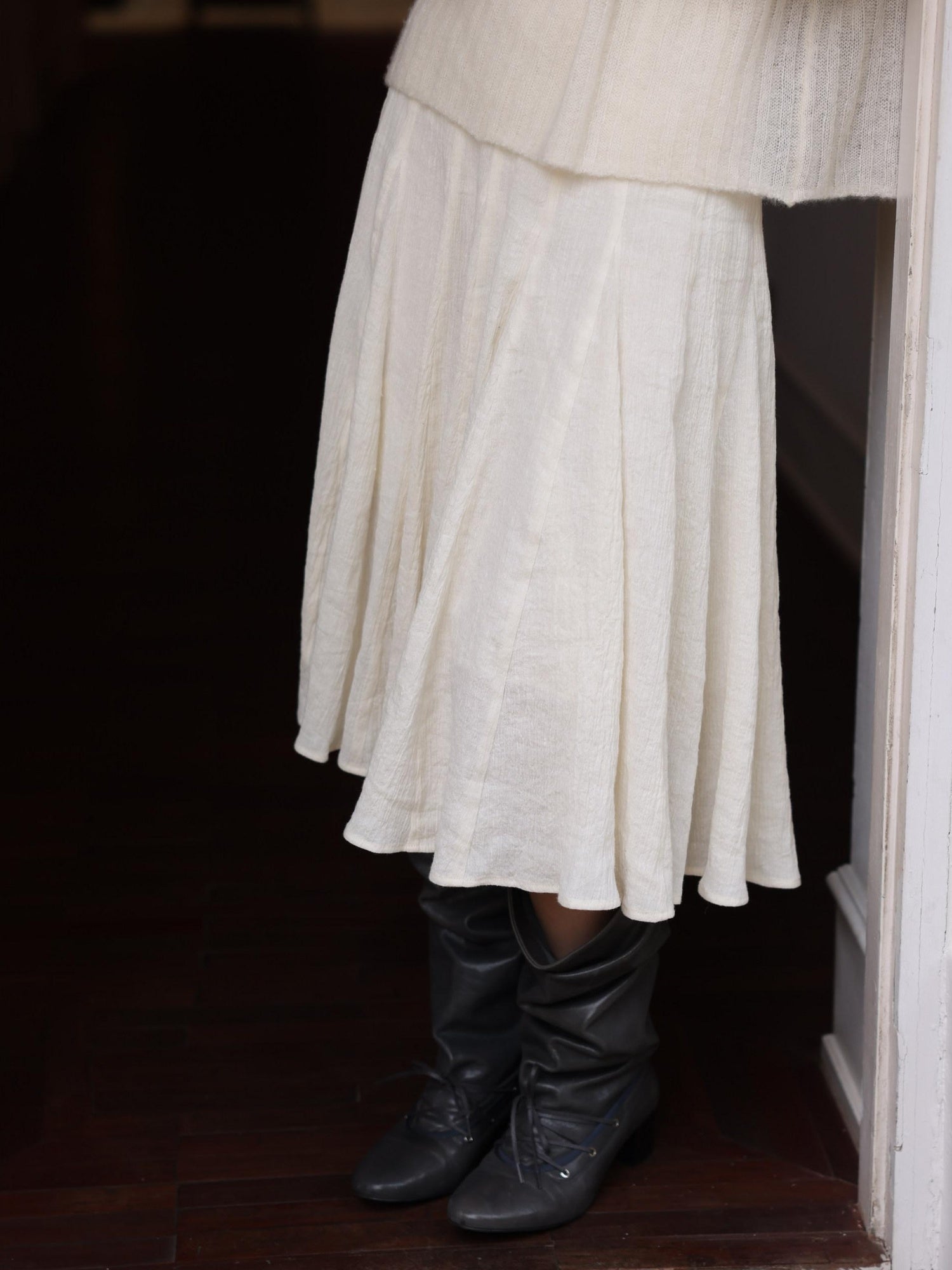 Miroment Linen Cotton Blend High Waist A Line Versatile Office Casual Midi Skirt