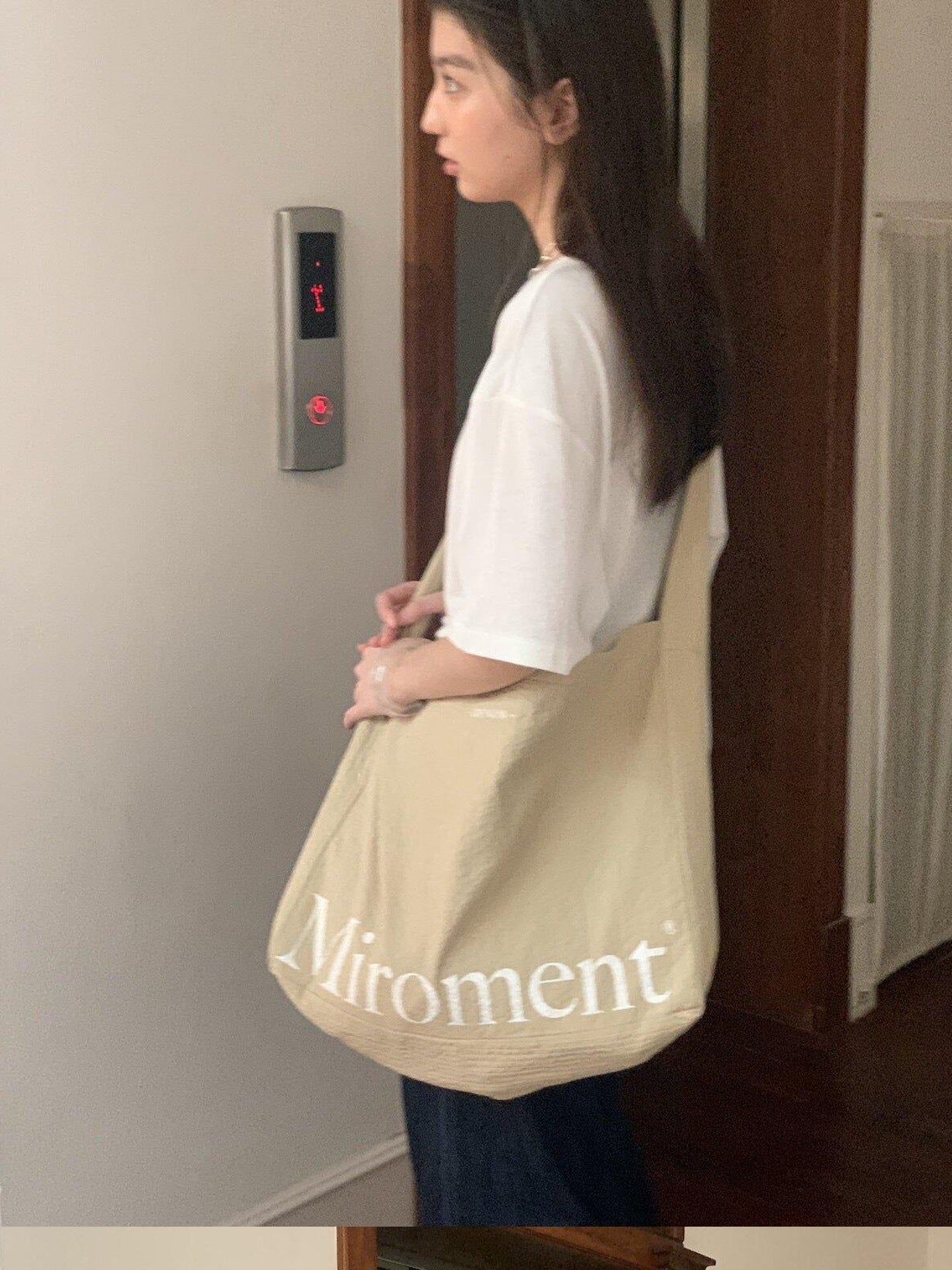 Miroment Colorblock Korean Biker Crossbody Foldable Washable Casual Sand Canvas Tote Bag