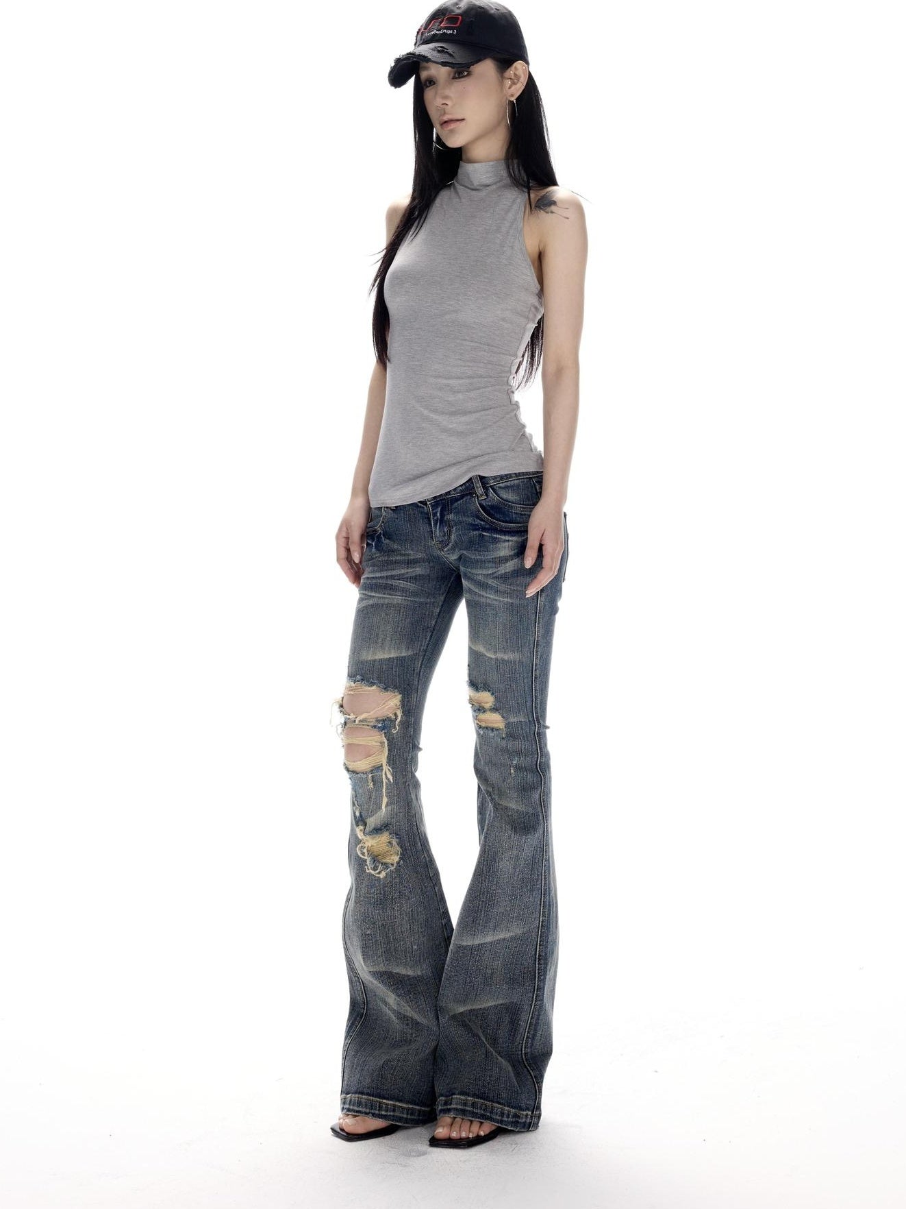 CrushOnit Backless Slim Fit Cotton Half High Neck Racerback Women High Stretch Tank Tops
