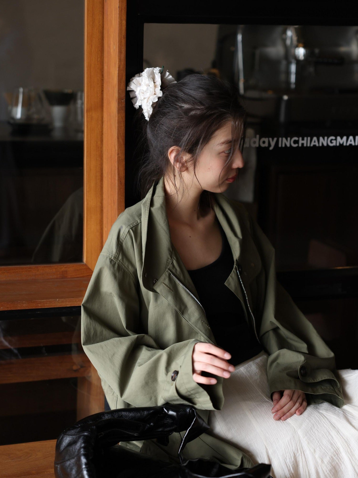 Miroment Lightweight Cotton Lyocell Loose Stand Collar Midlength Women Long Trench Coat