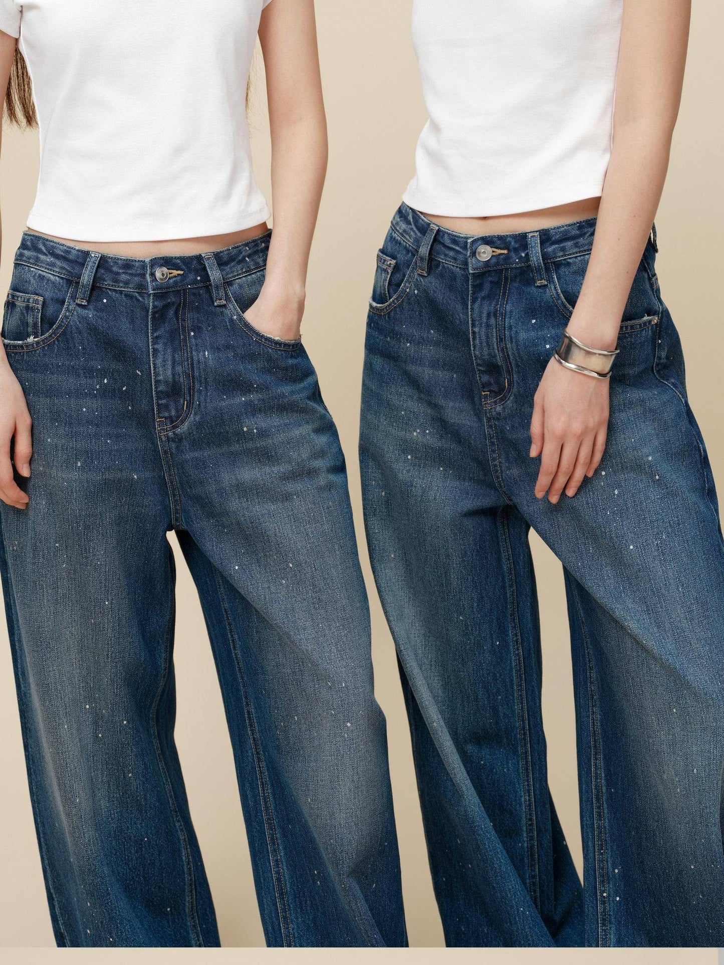 Miroment Washed Rebel Straight Natural Waist Women Button Fly No Stretch Denim Jeans