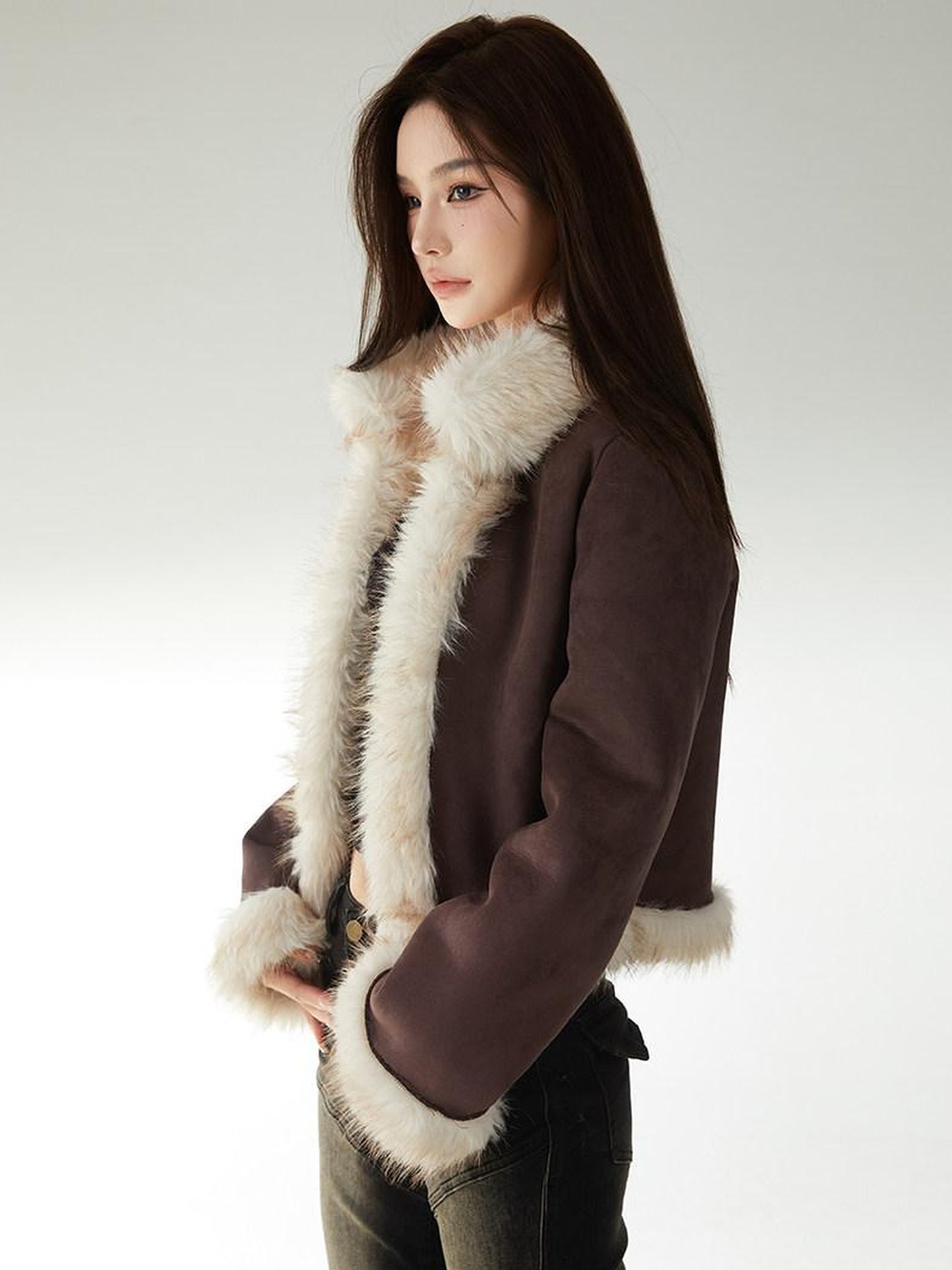 CrushOnit Sleek Coffee Brown Mid Length Commuter Long Sleeve Office Short Coat