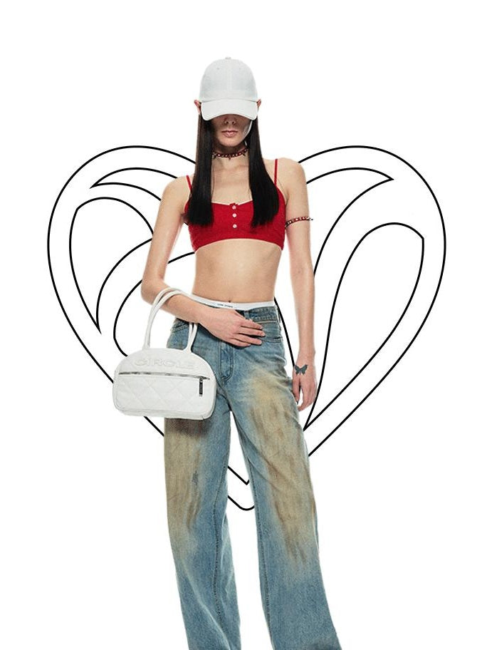 1JINN STUDIO Light Wash Relaxed Natural Waist Zip Fly No Stretch Casual Wide Leg Jeans