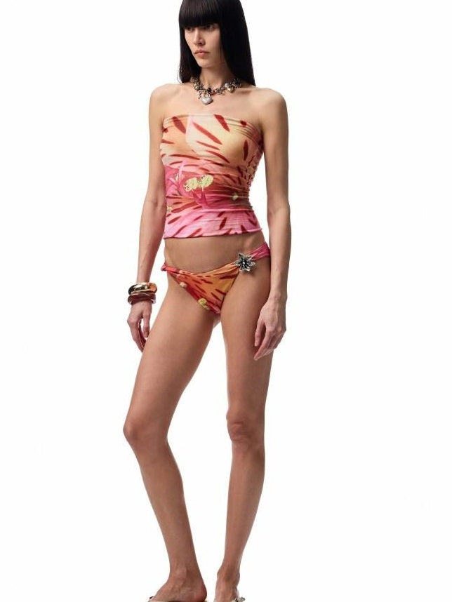 1JINN STUDIO Floral Print Two Piece Removable Chest Pad Casual For Women Top & Shorts Sets