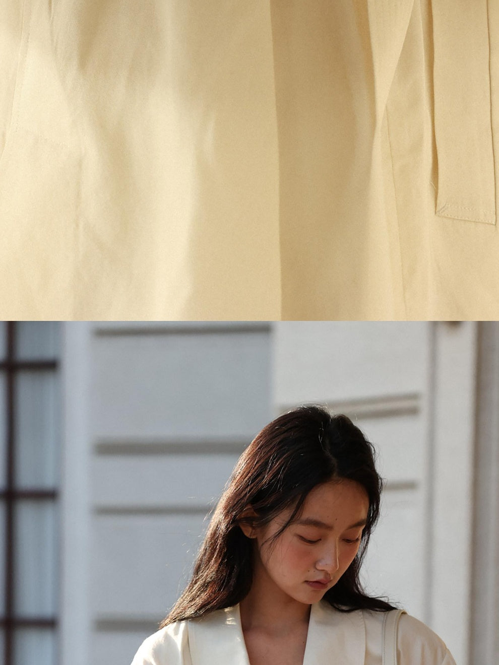 Miroment Elegant Wool Blend Double Breasted Tailored Midi Women Cream Long Trench Coat