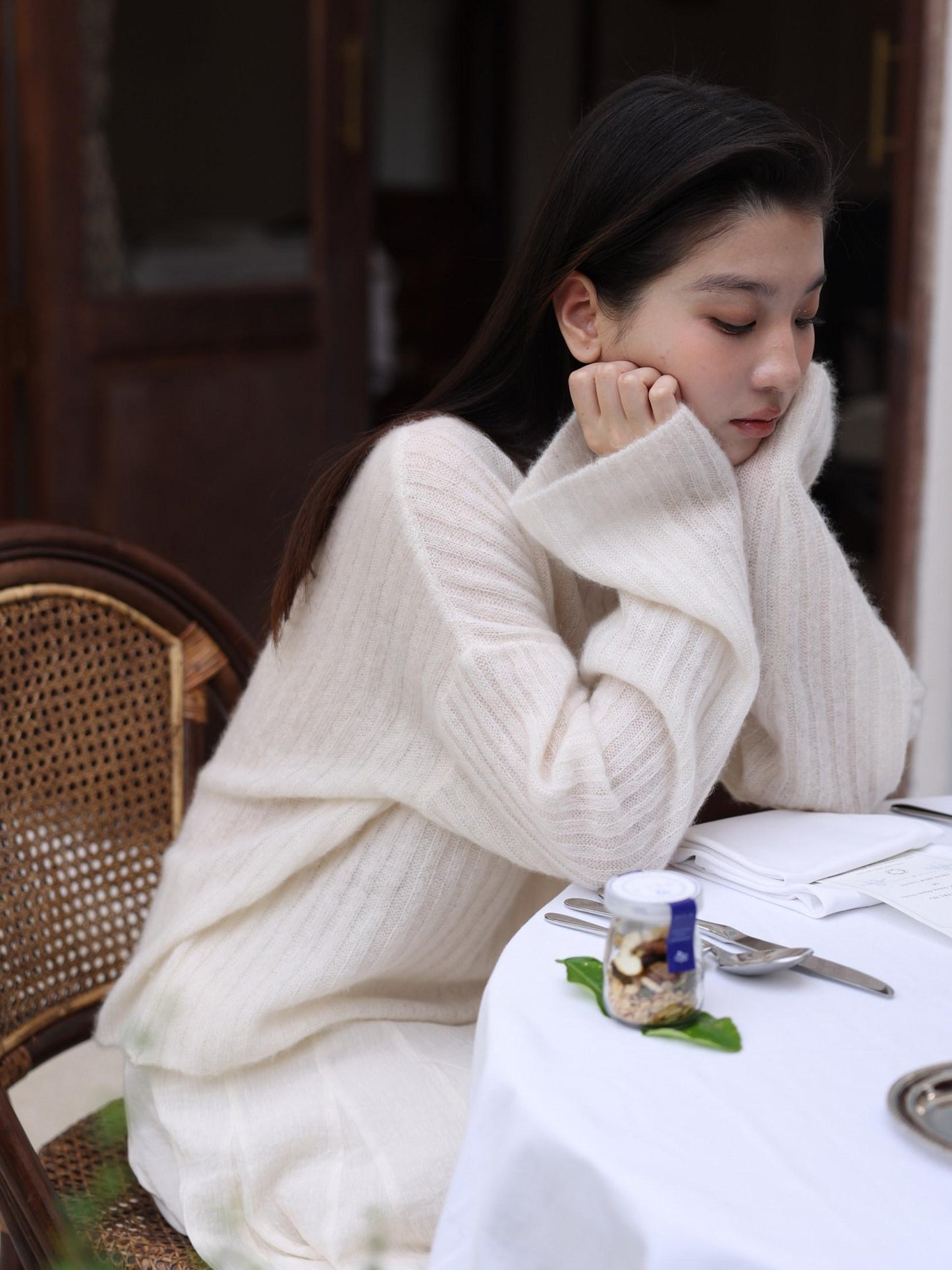Miroment Ultra Soft Cashmere Office Loose Openwork Round Neck Women Knit Sweater