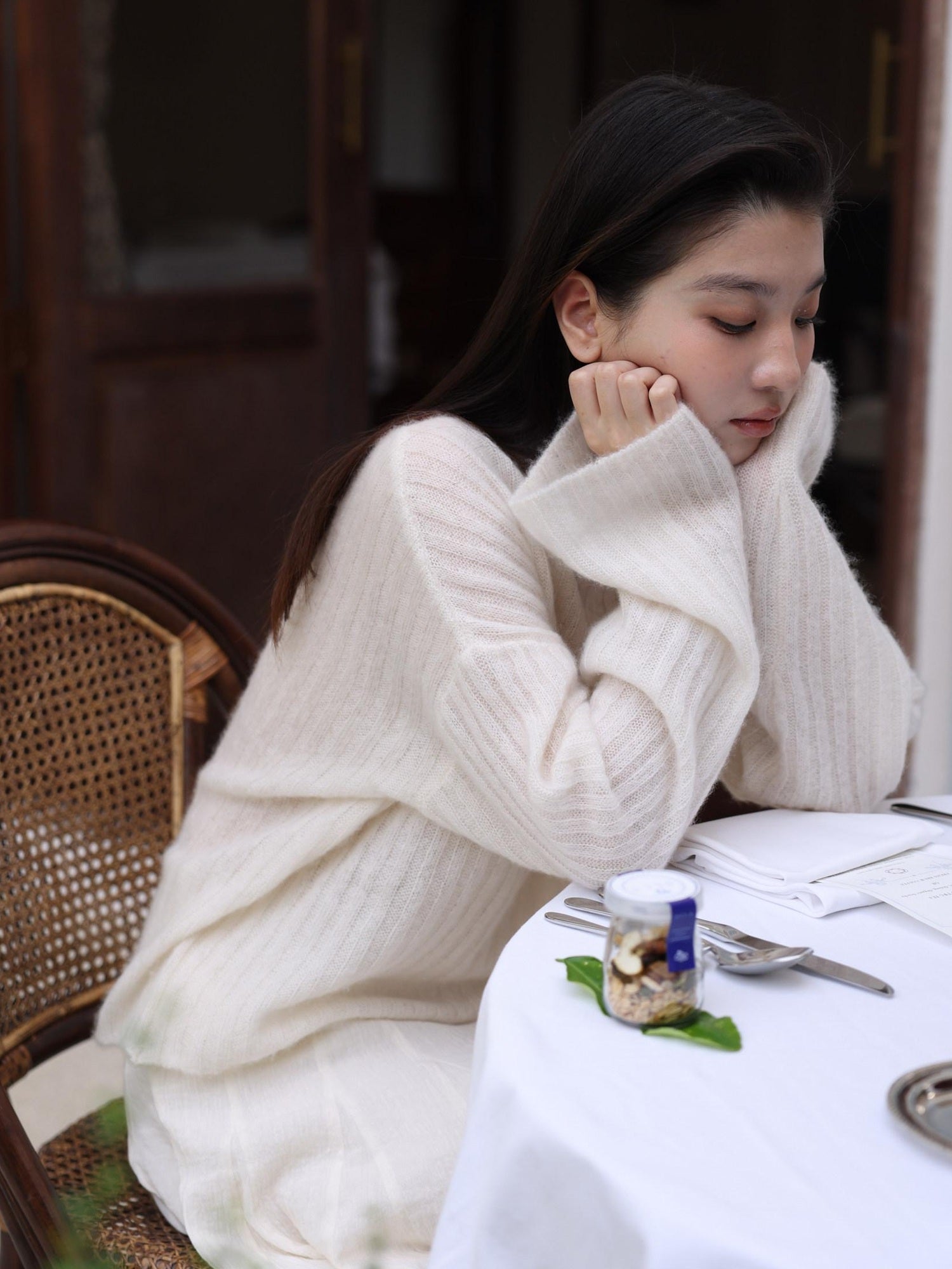 Miroment Ultra Soft Cashmere Office Loose Openwork Round Neck Women Knit Sweater