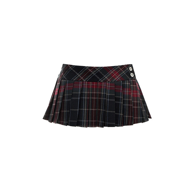 1JINN_STUDIO_Pleated_Knit_Low_Waist_Tie_Detail_Casual_A_Line_Young_Women_Plaid_Mini_Skirts_MISSTT