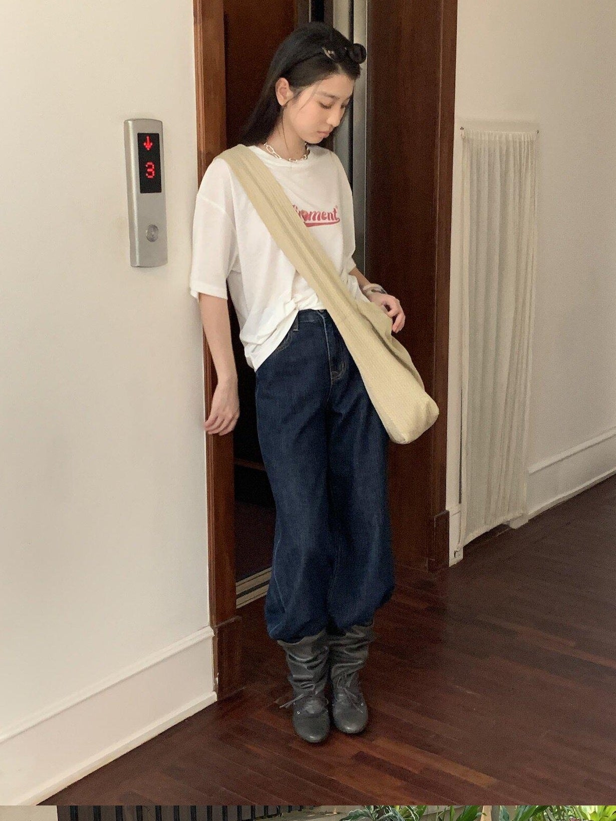 Miroment Colorblock Korean Biker Crossbody Foldable Washable Casual Sand Canvas Tote Bag
