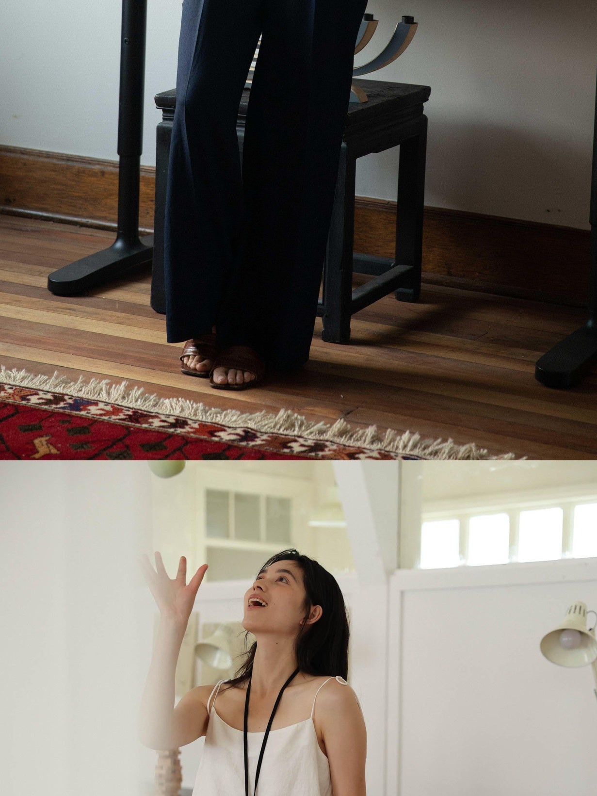 Miroment Uv Protection Silky Acetate High Waist Wide Leg Women Navy Casual Pants