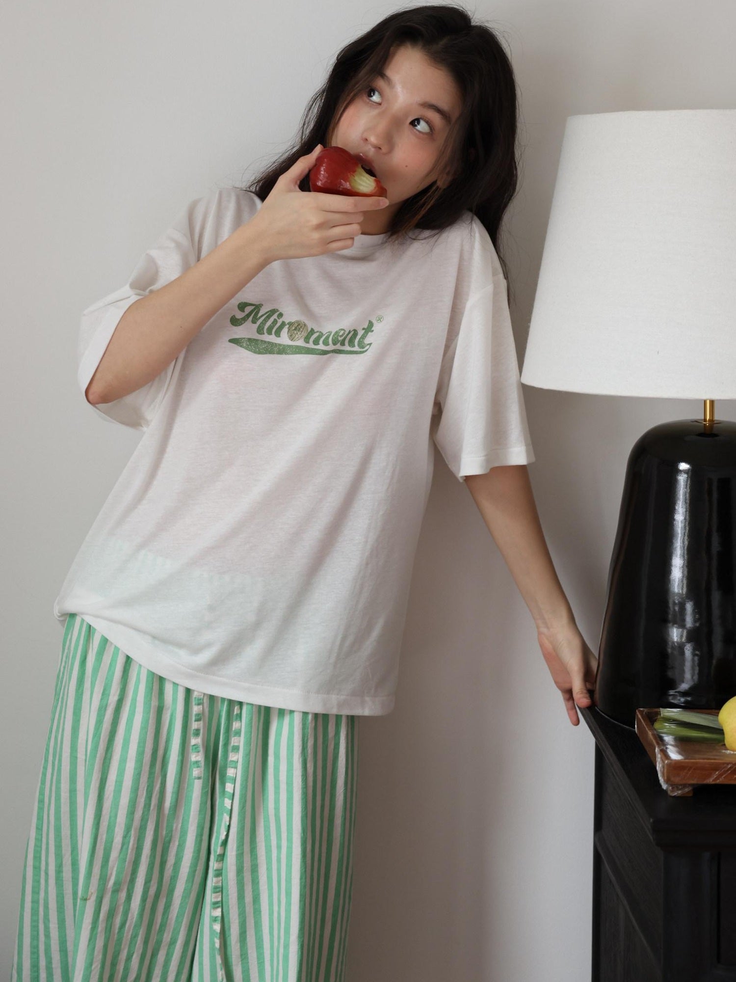 Miroment Moisture Wicking Ultra Thin American Loose Fruit Print Crew Neck Women T-Shirt