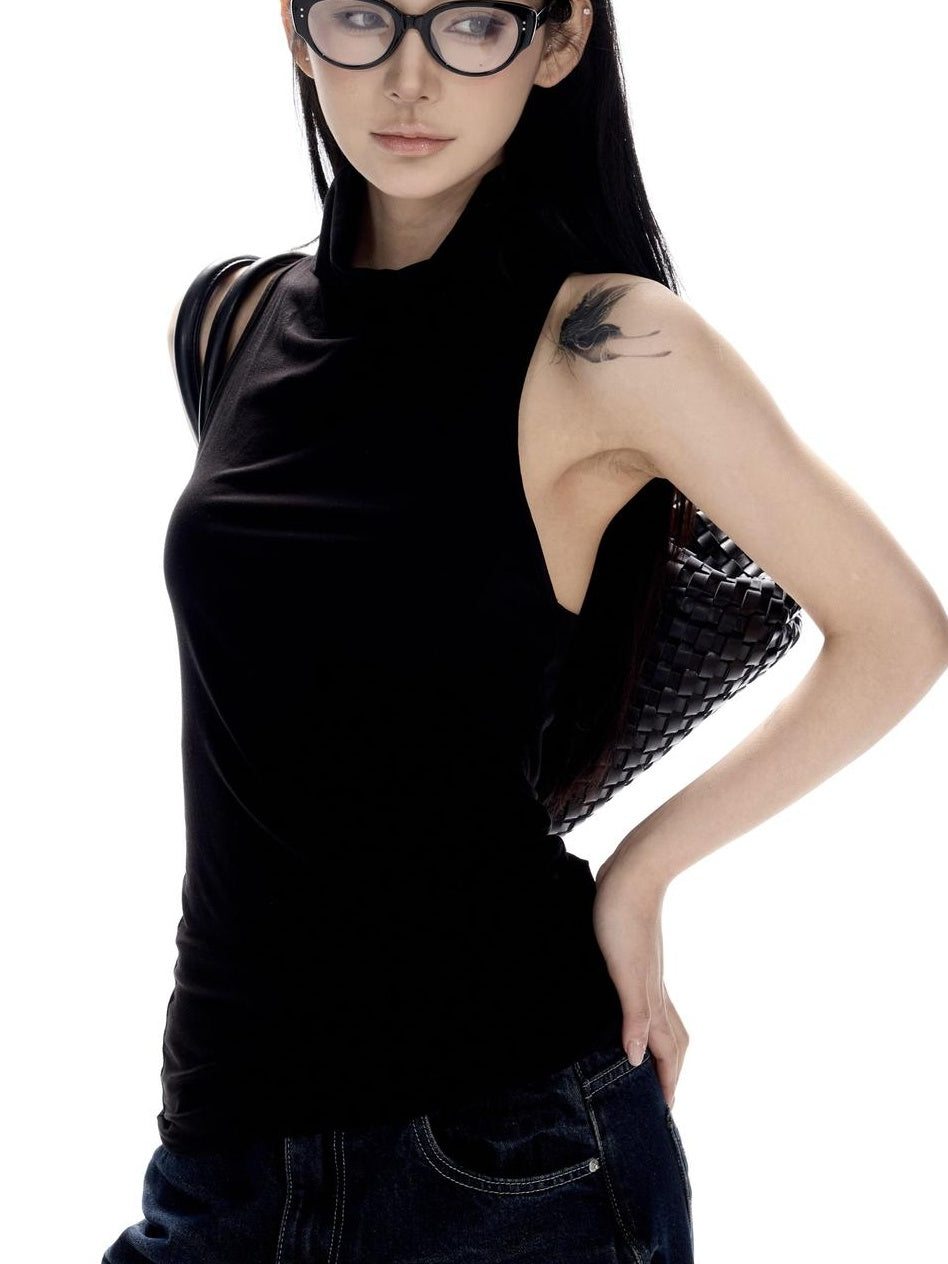 CrushOnit Backless Slim Fit Cotton Half High Neck Racerback Women High Stretch Tank Tops