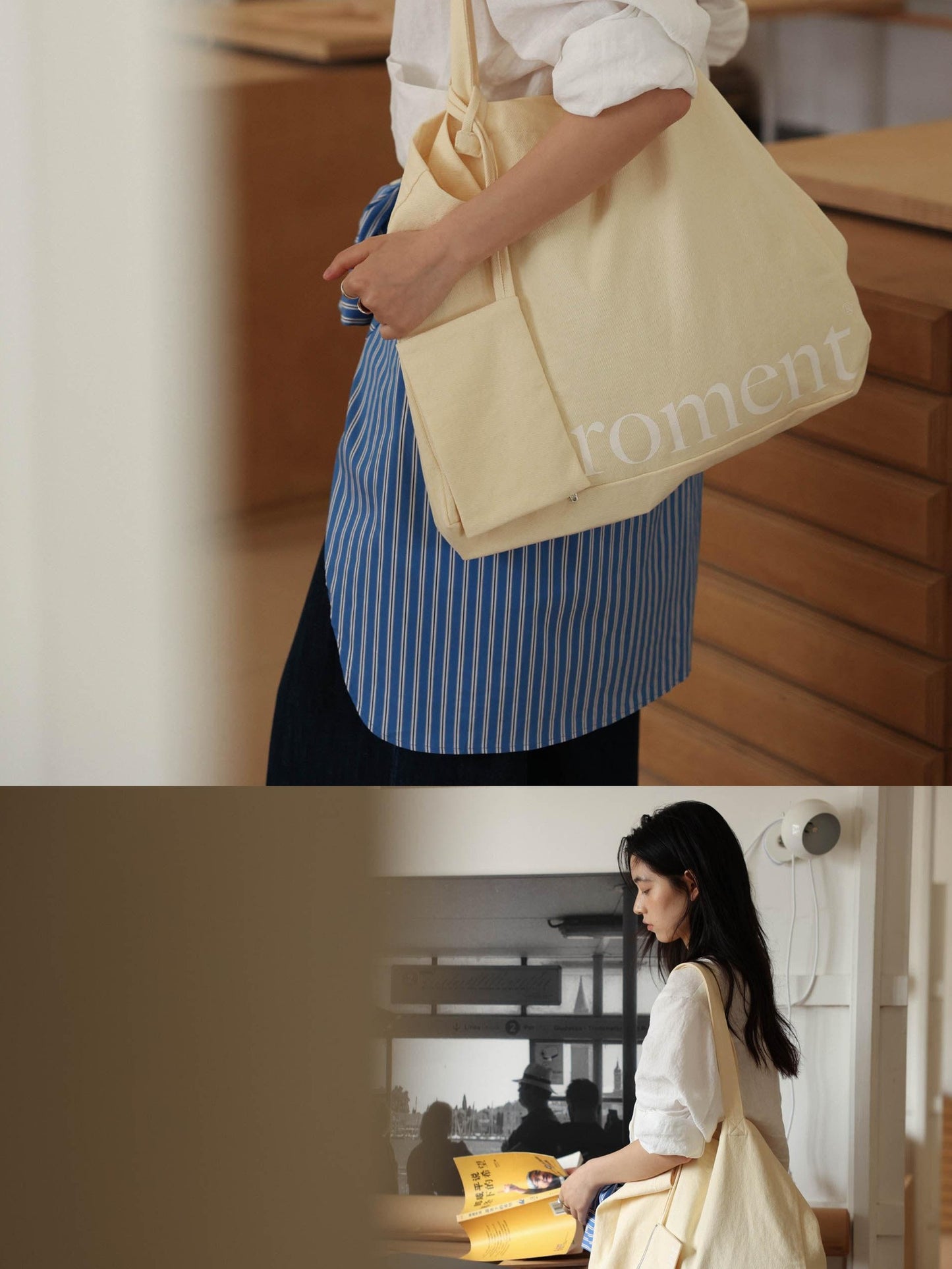 Miroment Colorblock Cotton Small Square Single Shoulder Casual Lightweight Canvas Tote Bag