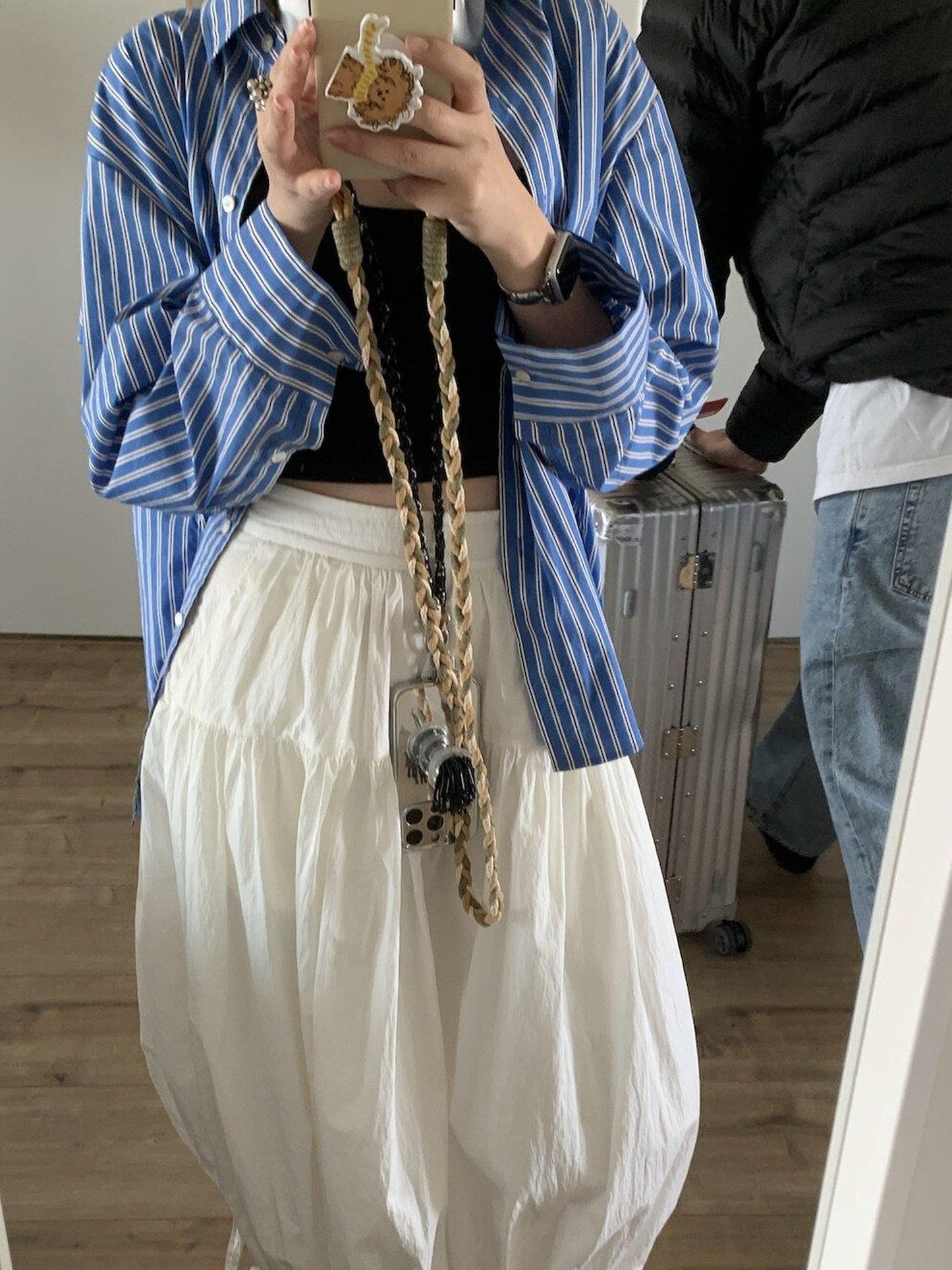Miroment Soft Cotton Casual Loose Drop Shoulder Long Sleeve Women Durable Striped Shirt