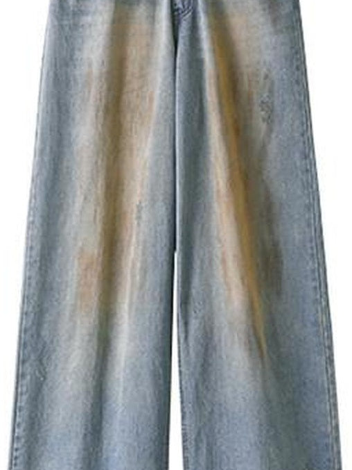 1JINN STUDIO Light Wash Relaxed Natural Waist Zip Fly No Stretch Casual Wide Leg Jeans