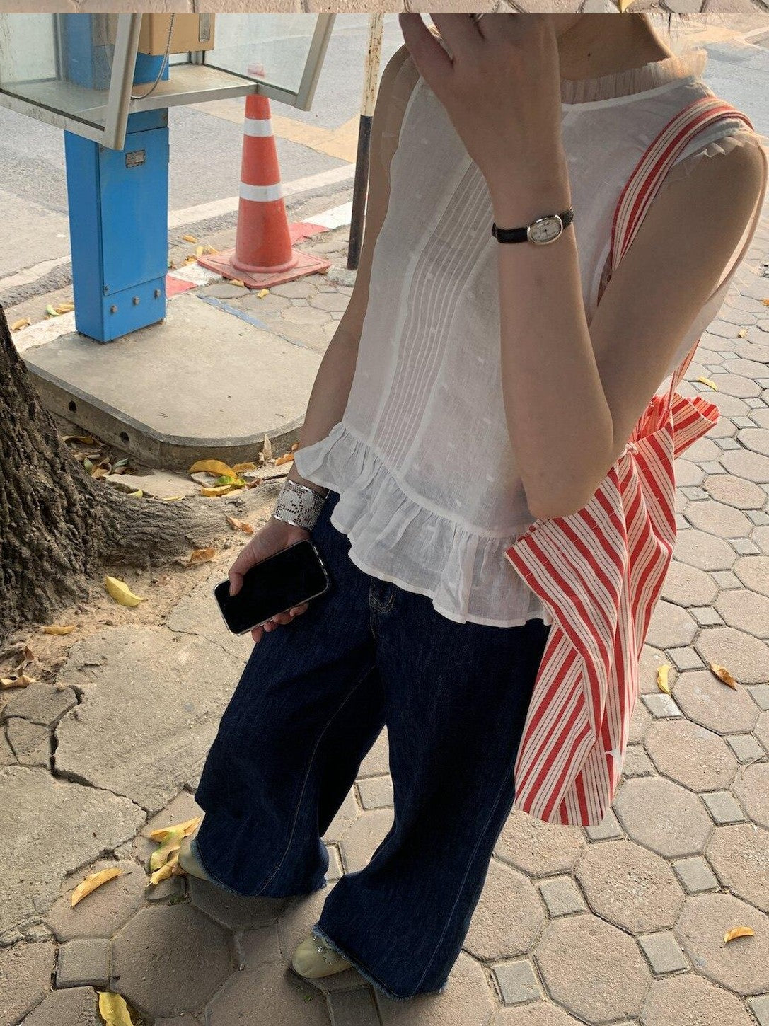 Miroment Contrast Color Mini Square Single Shoulder Cotton Canvas Tote Bag