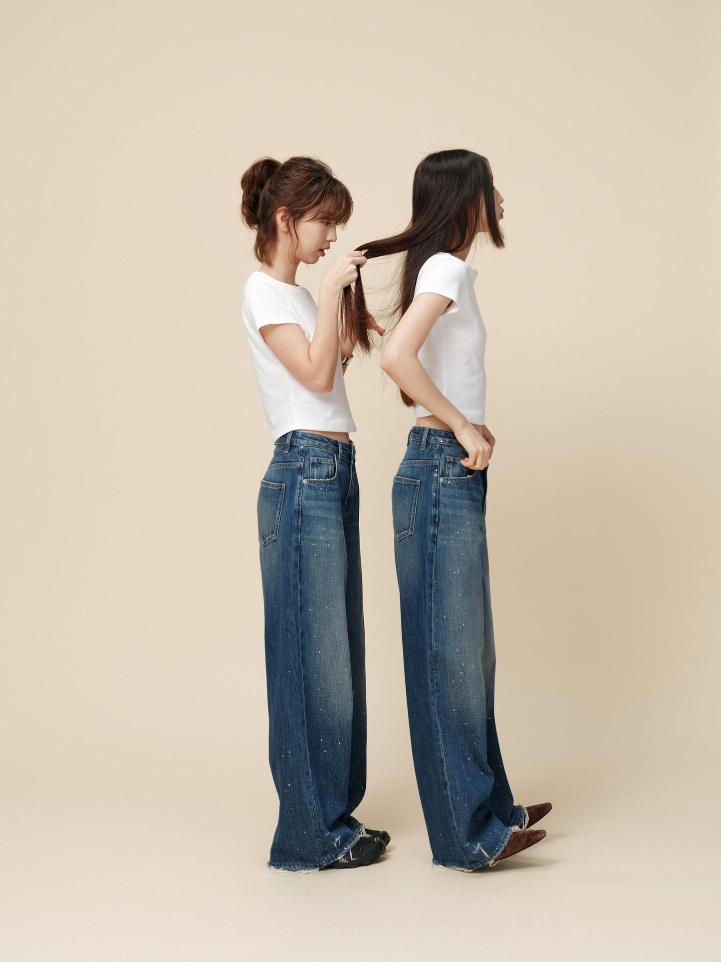 Miroment Washed Rebel Straight Natural Waist Women Button Fly No Stretch Denim Jeans